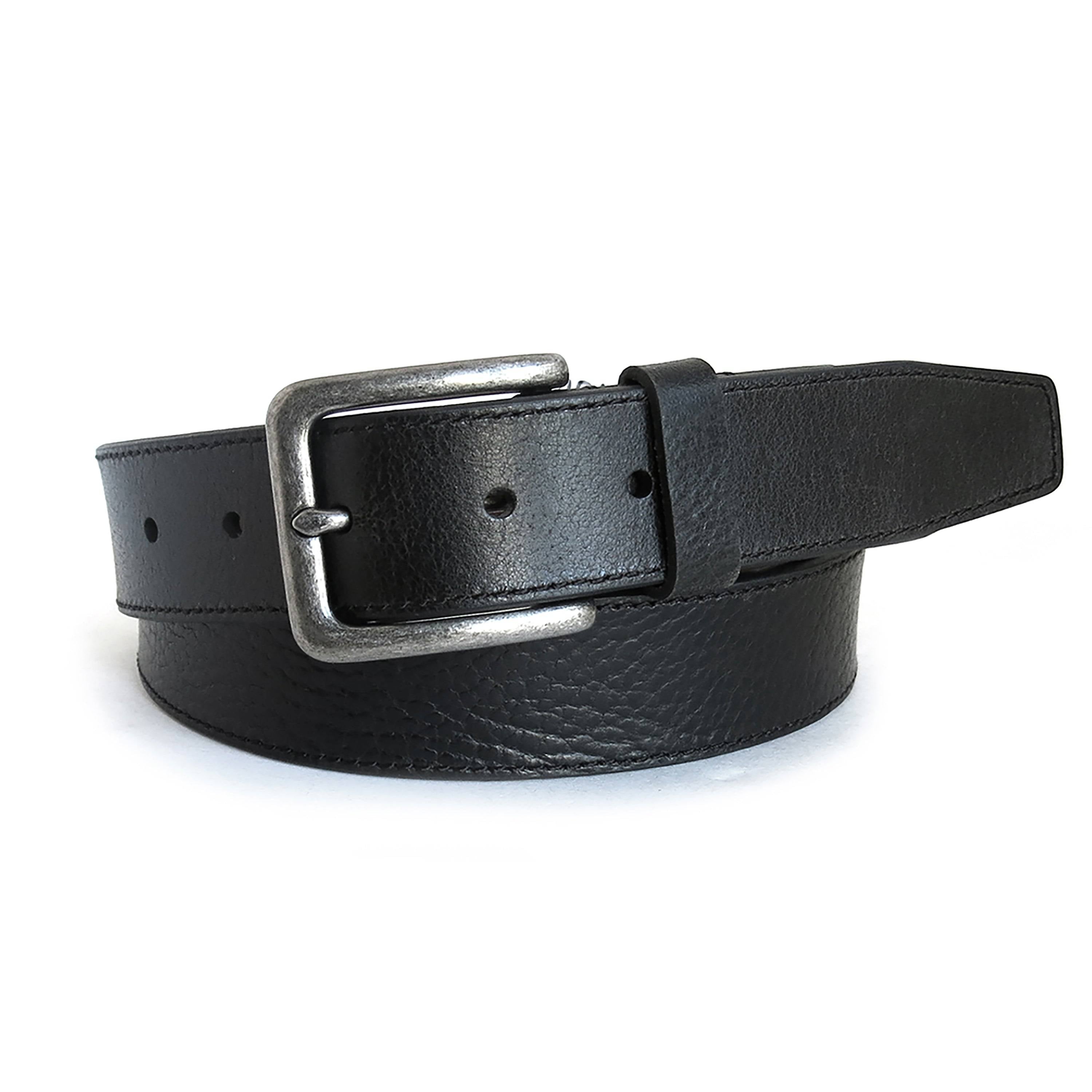 closed view black genuine leather belt 