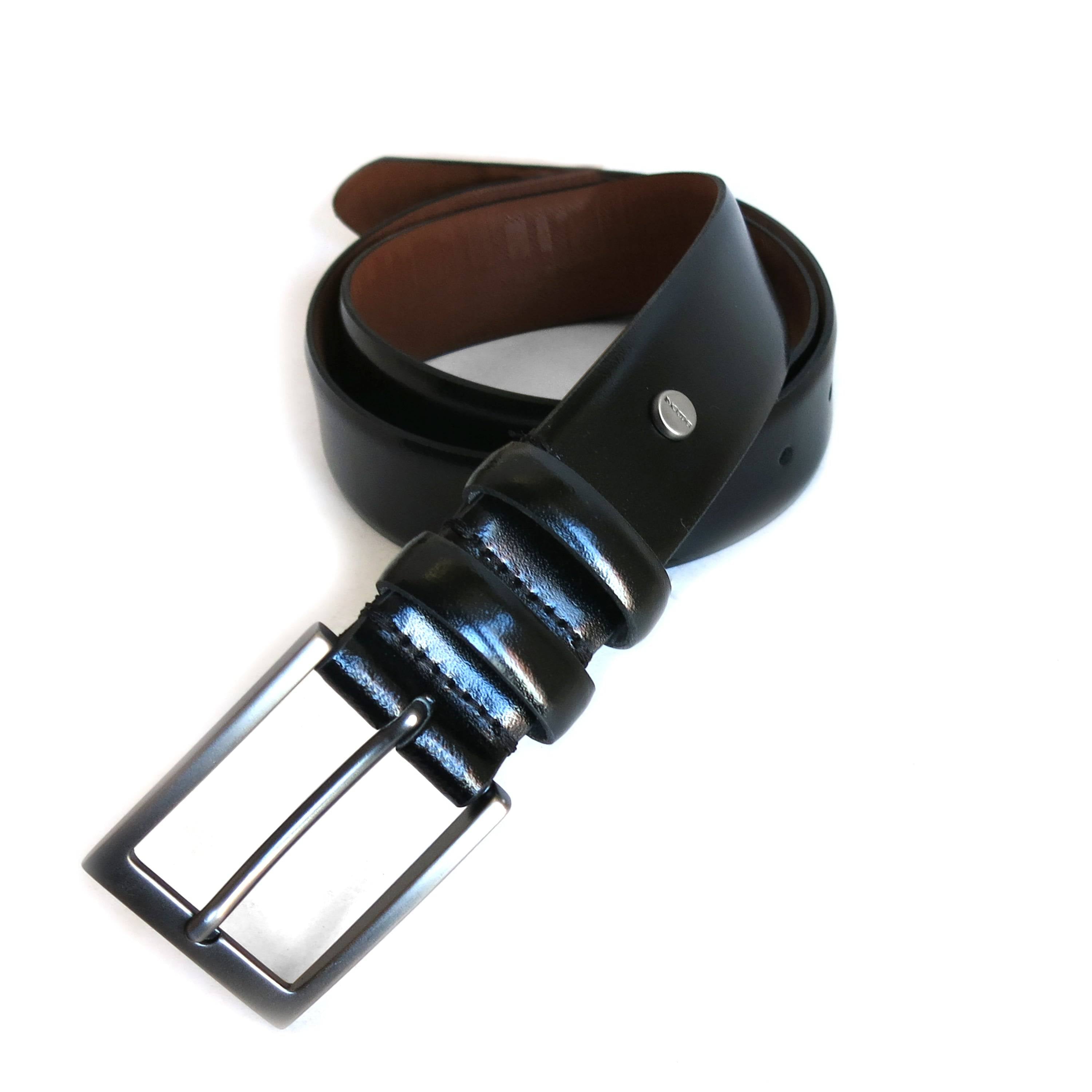 black leather dress belt with double keepers boconi ornament