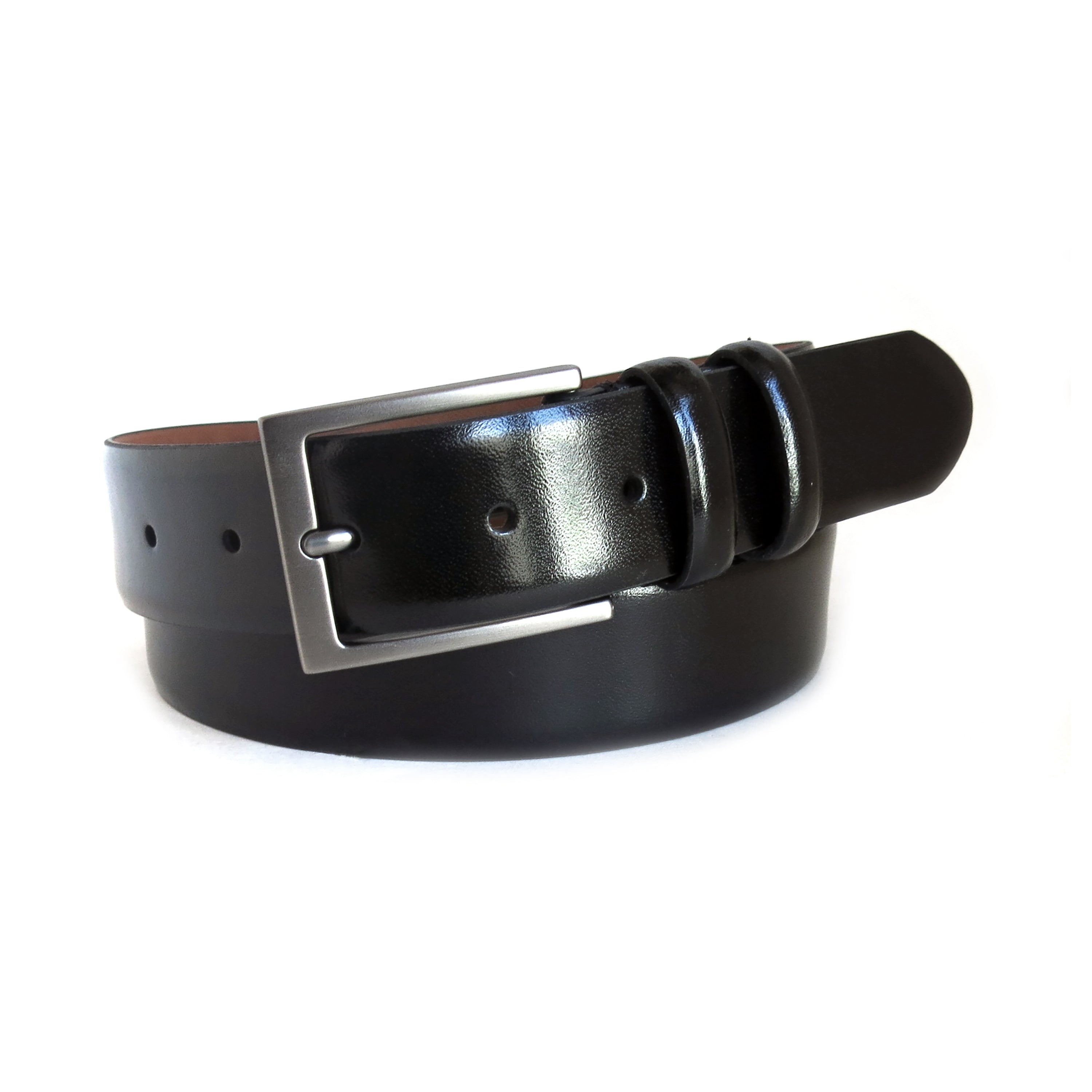 black leather dress belt with double keepers