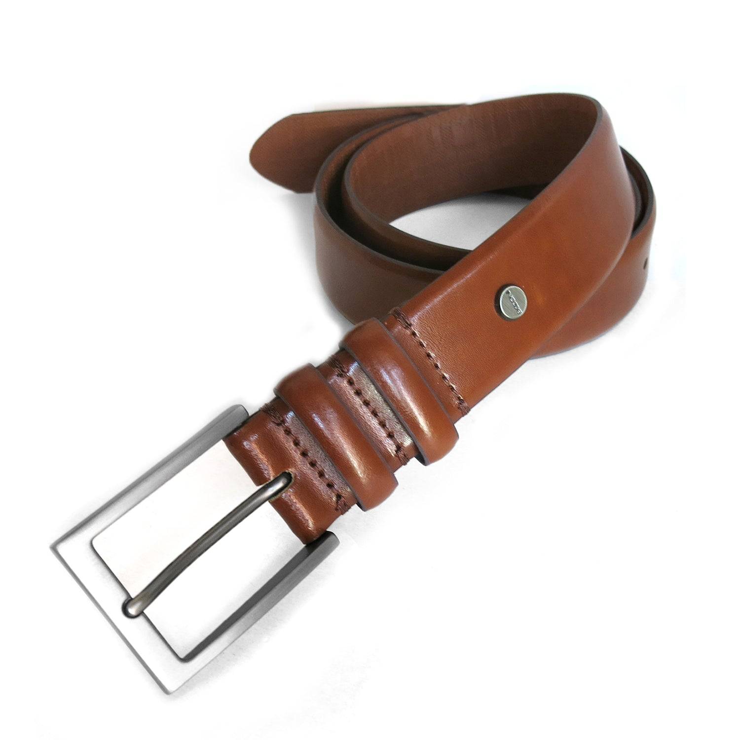 cognac leather dress belt with double keepers boconi ornament