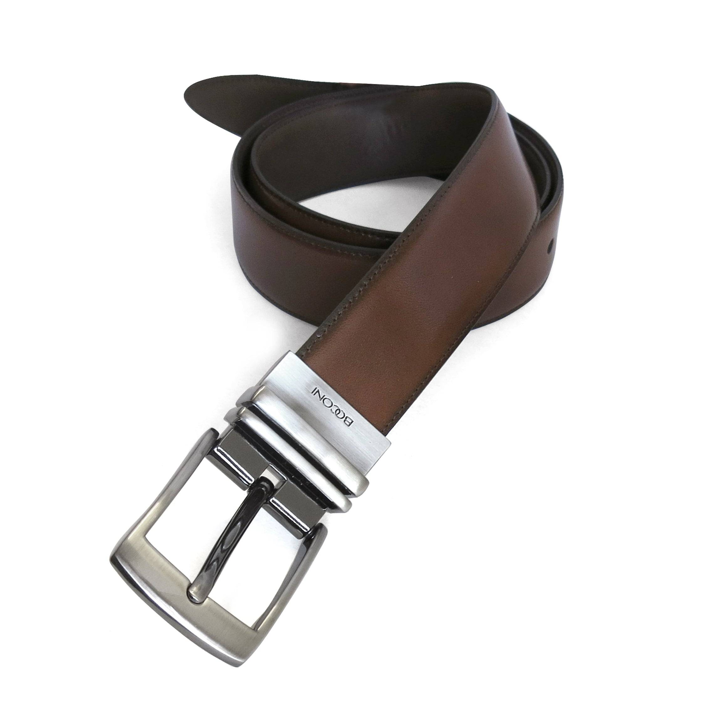 genuine leather reversible belt with metal keepers