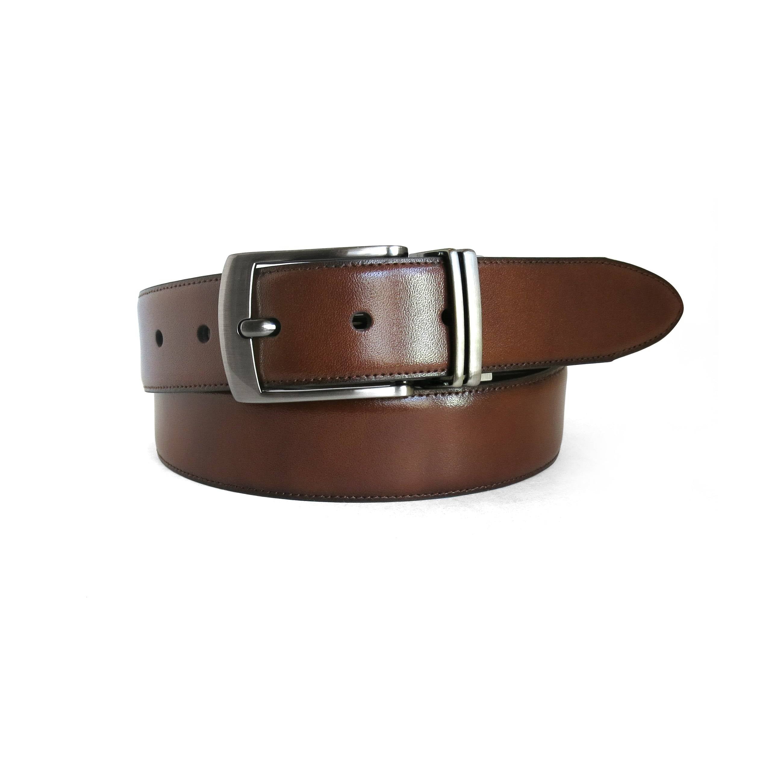 genuine leather reversible belt with metal keepers