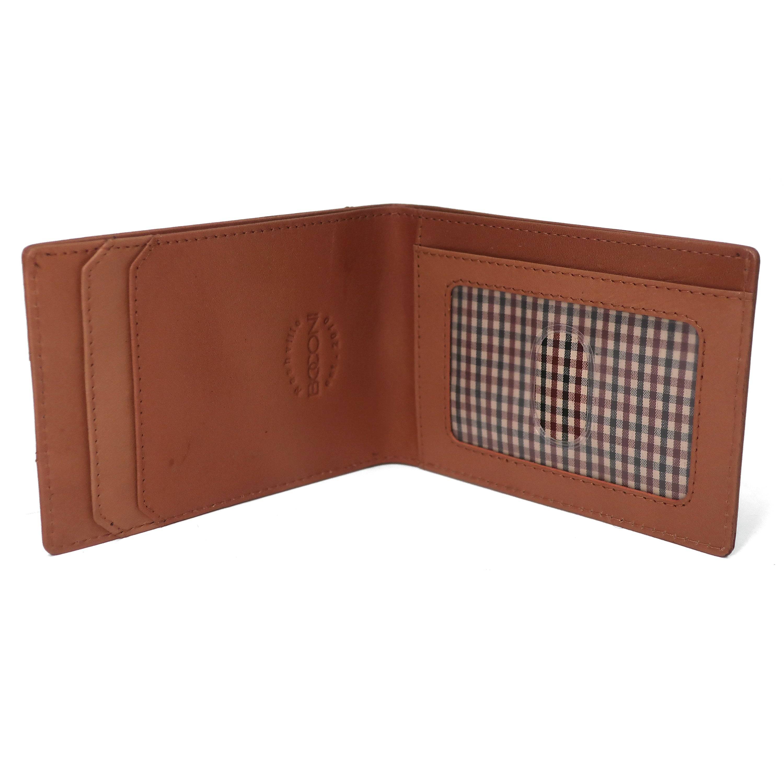 Interior view Dawn Hand Burnished Leather Bifold Wallet  with ID Window, Cognac