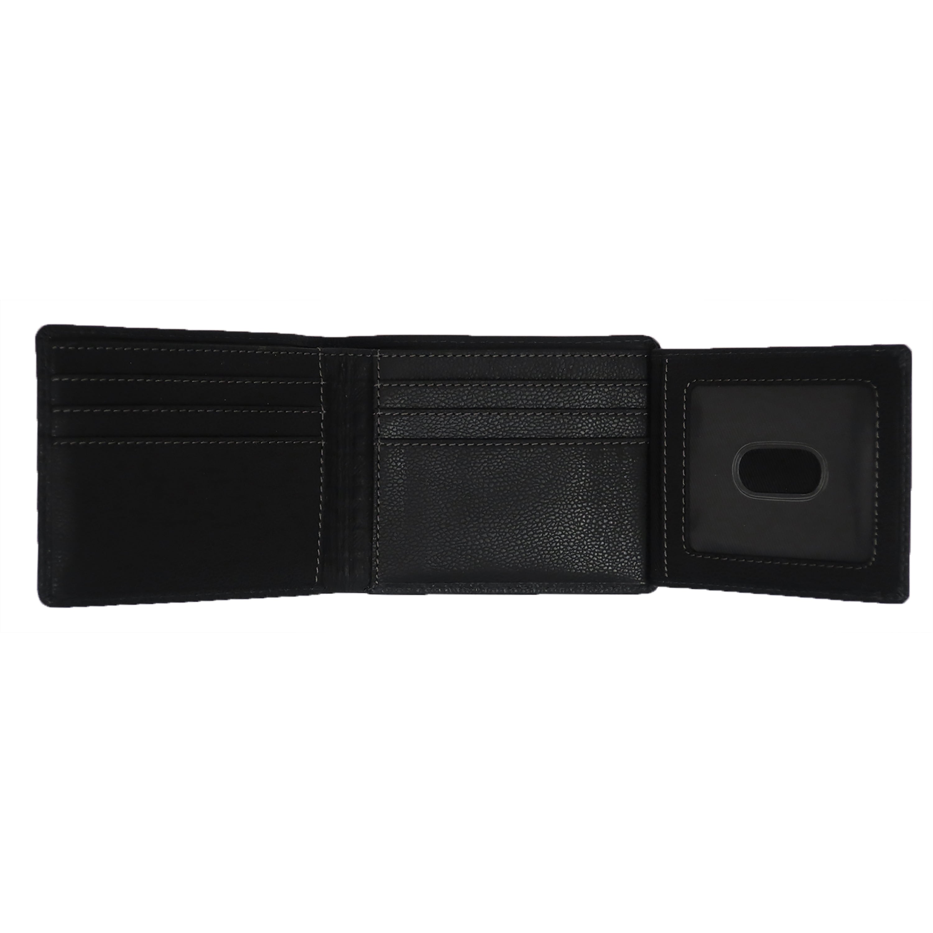 inside view bifold with flip out id window, black