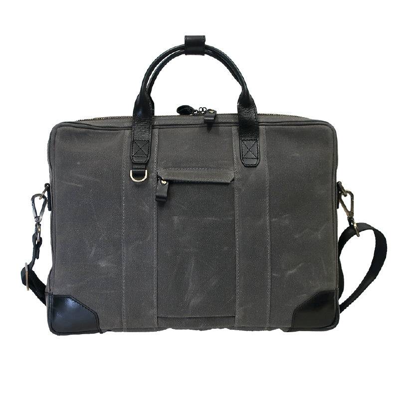 Sloan Waxed Canvas and Pull-up Leather Slim Laptop Briefcase Grey