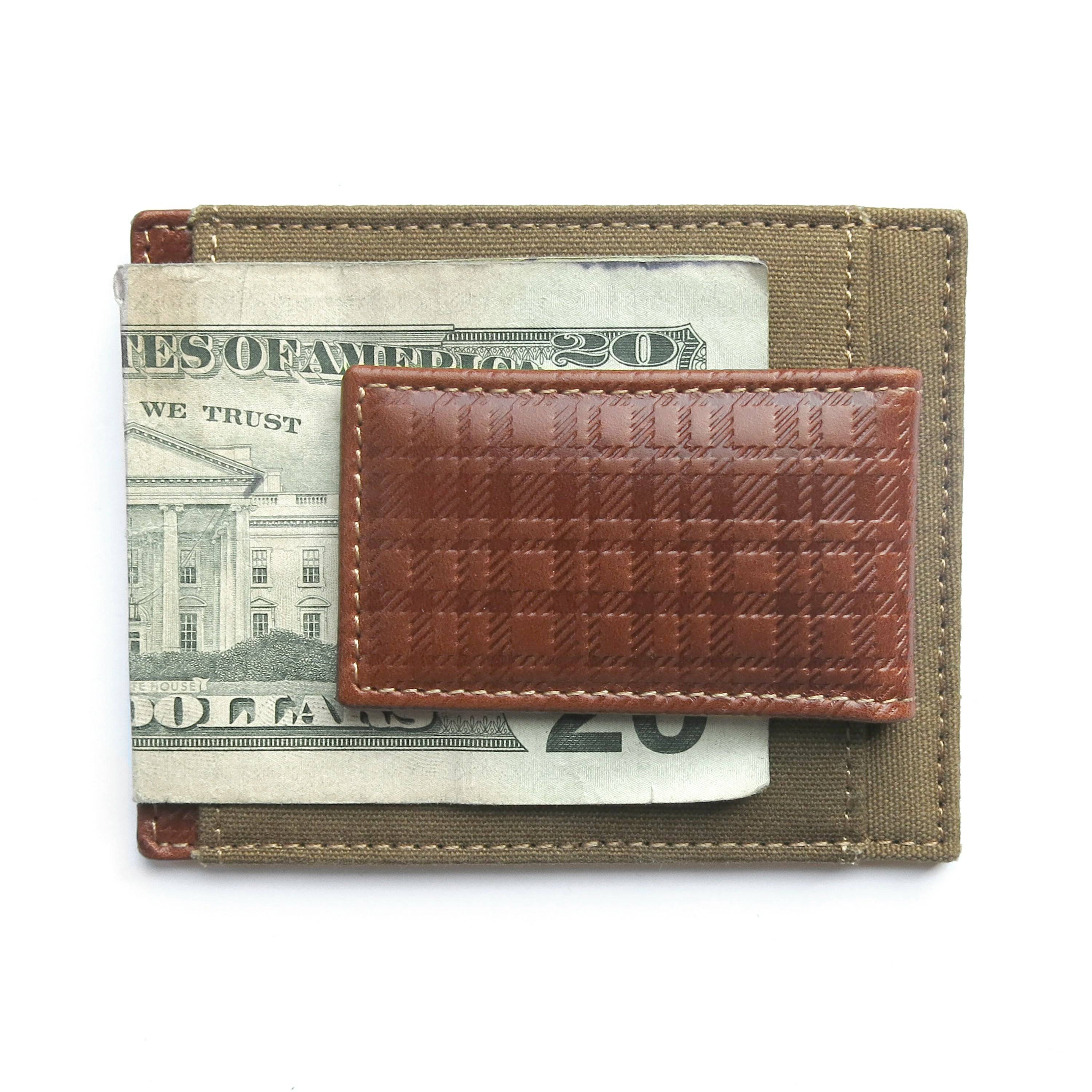 Money Clip holding Money, Blake Leather and Canvas Money Clip Card Case