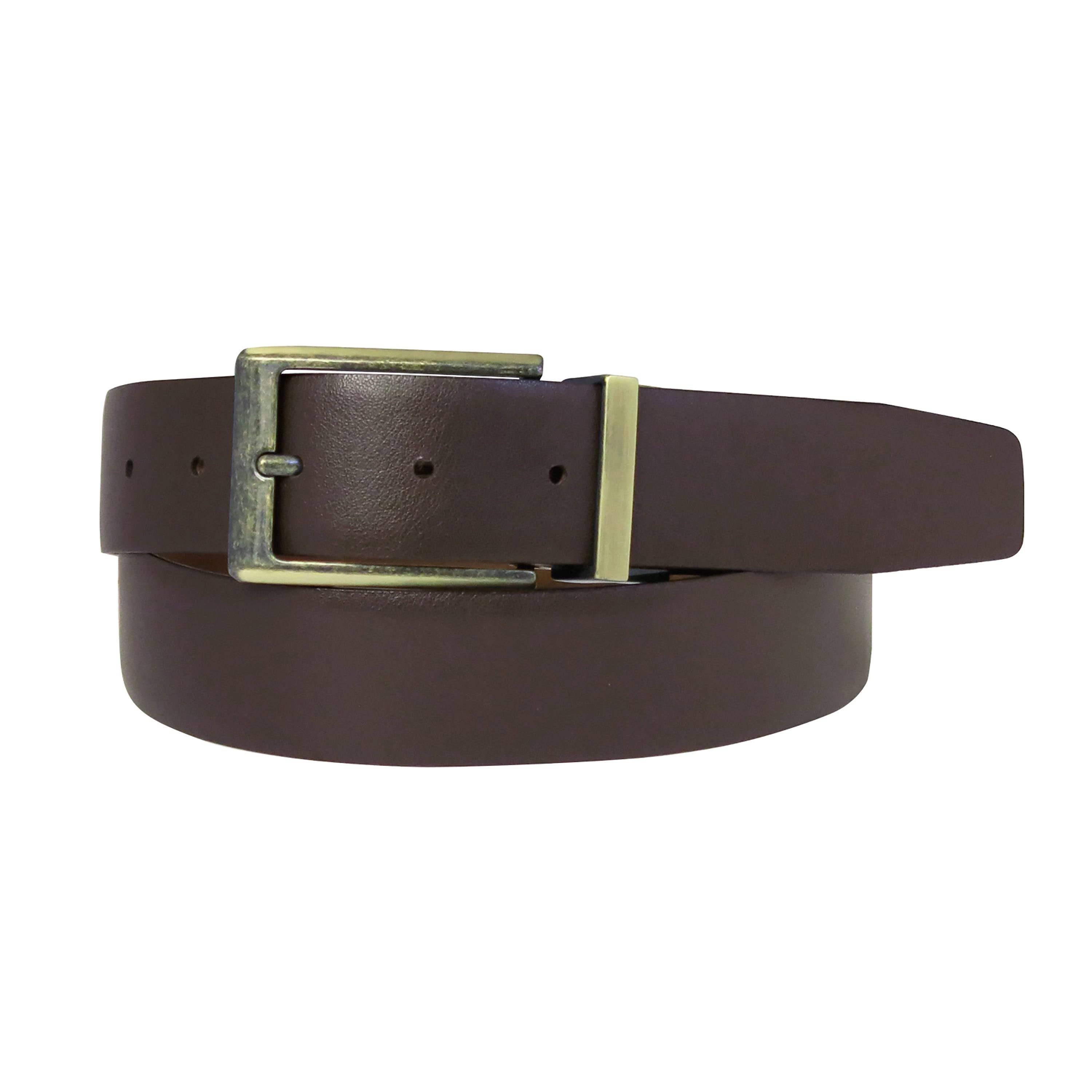 a brown leather belt with a brass buckle