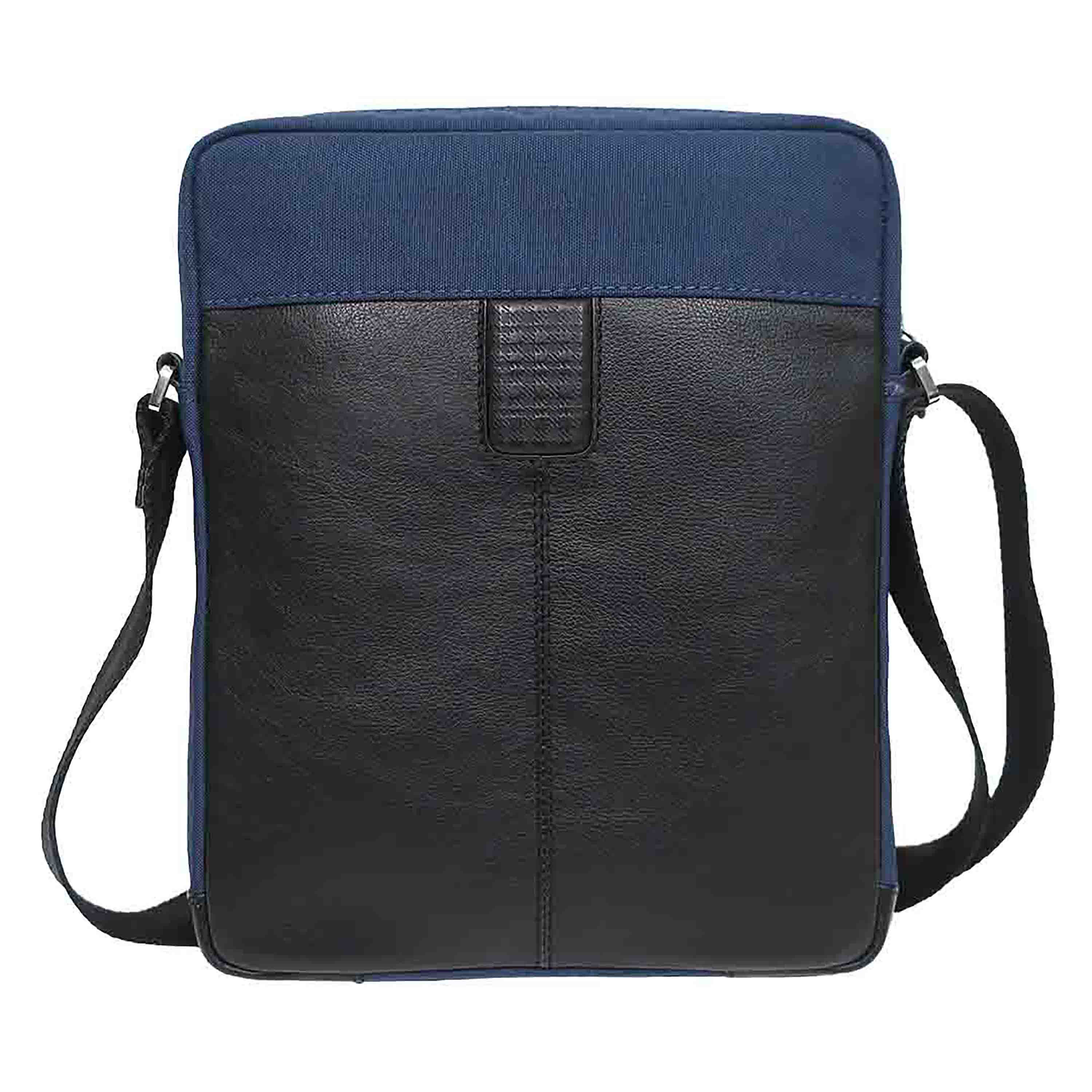 a black and blue leather crossbody bag
