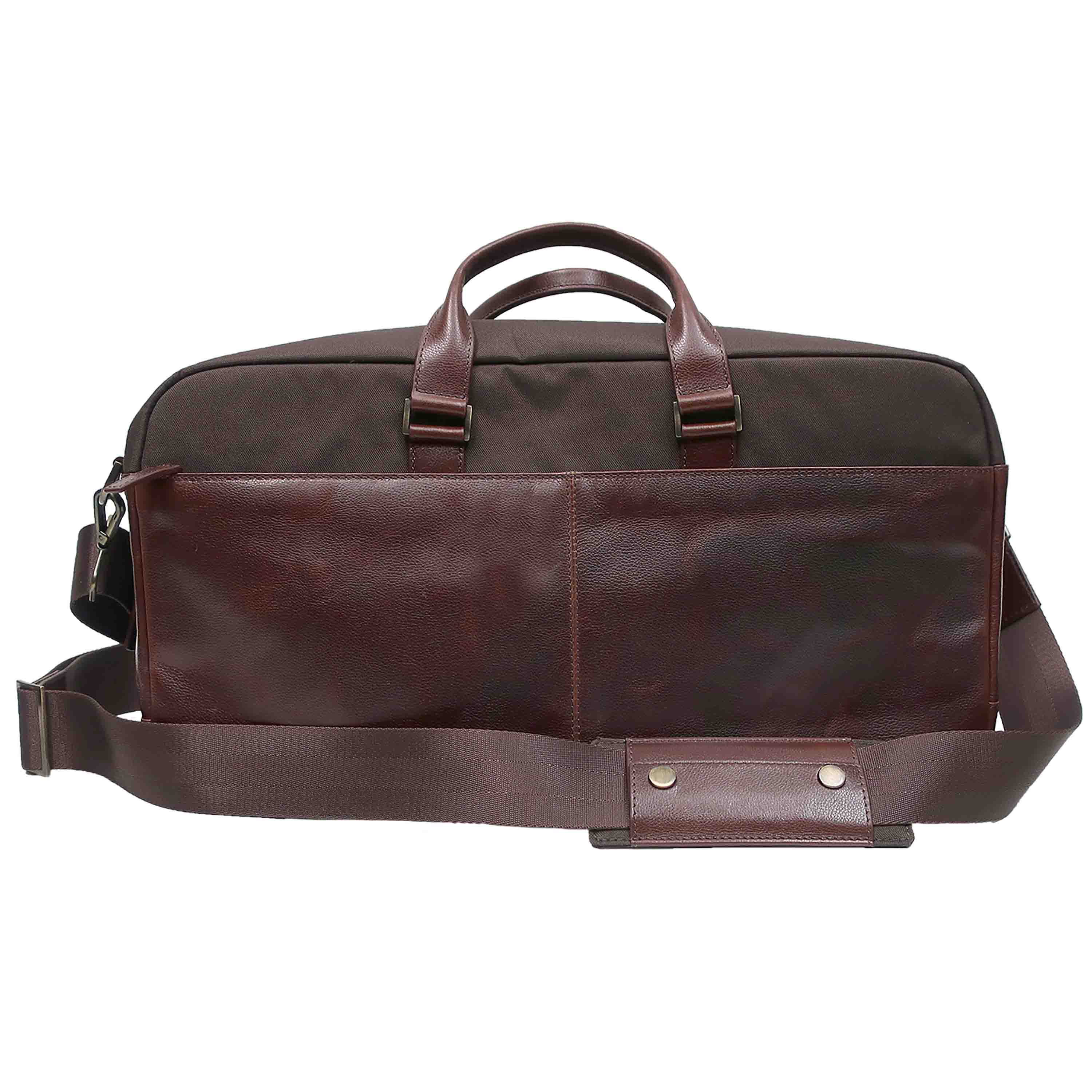 a brown leather briefcase with a brown strap