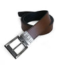 a brown belt with a metal buckle on a white background