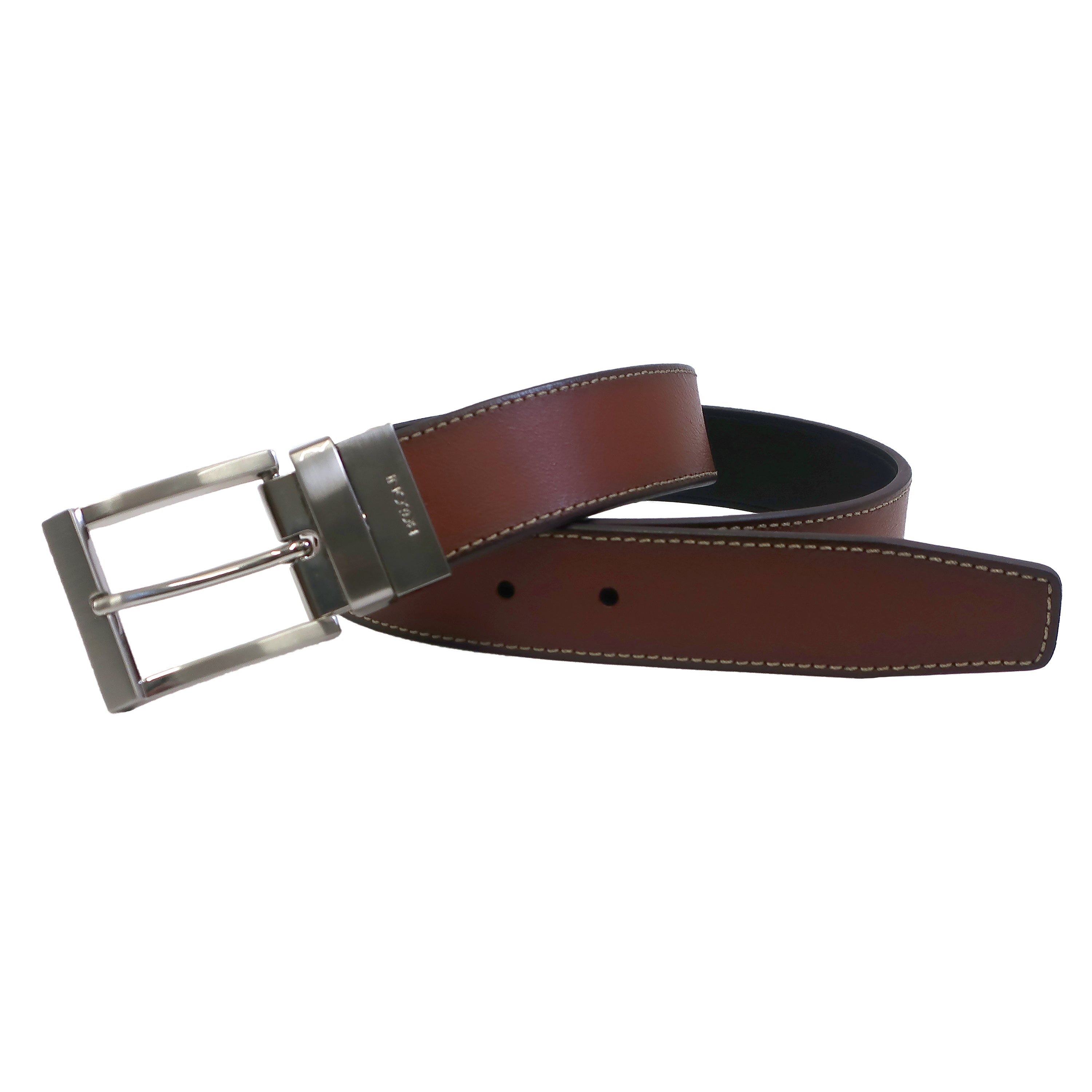Leather reversible belt, cognac