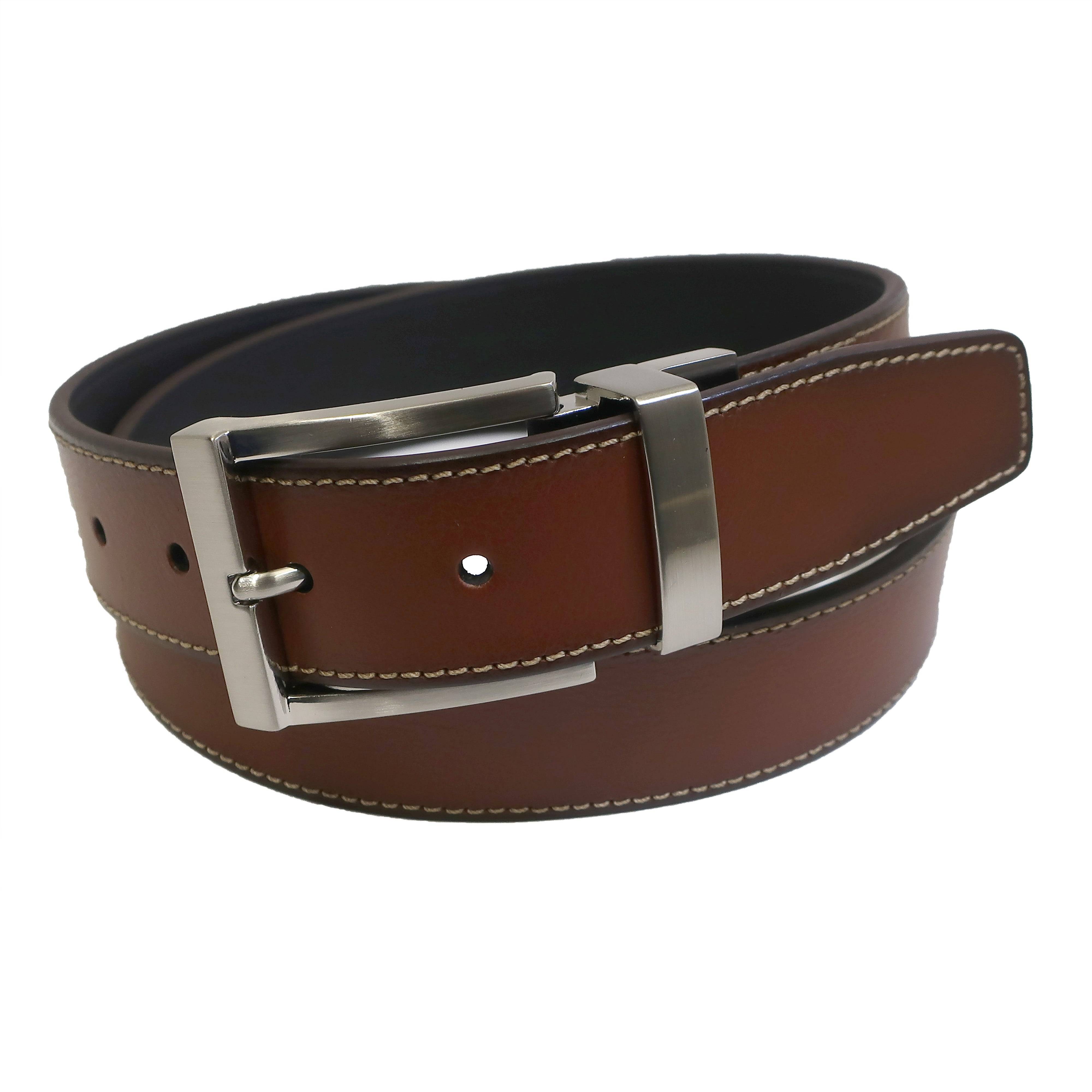 Closed view leather reversible belt, cognac