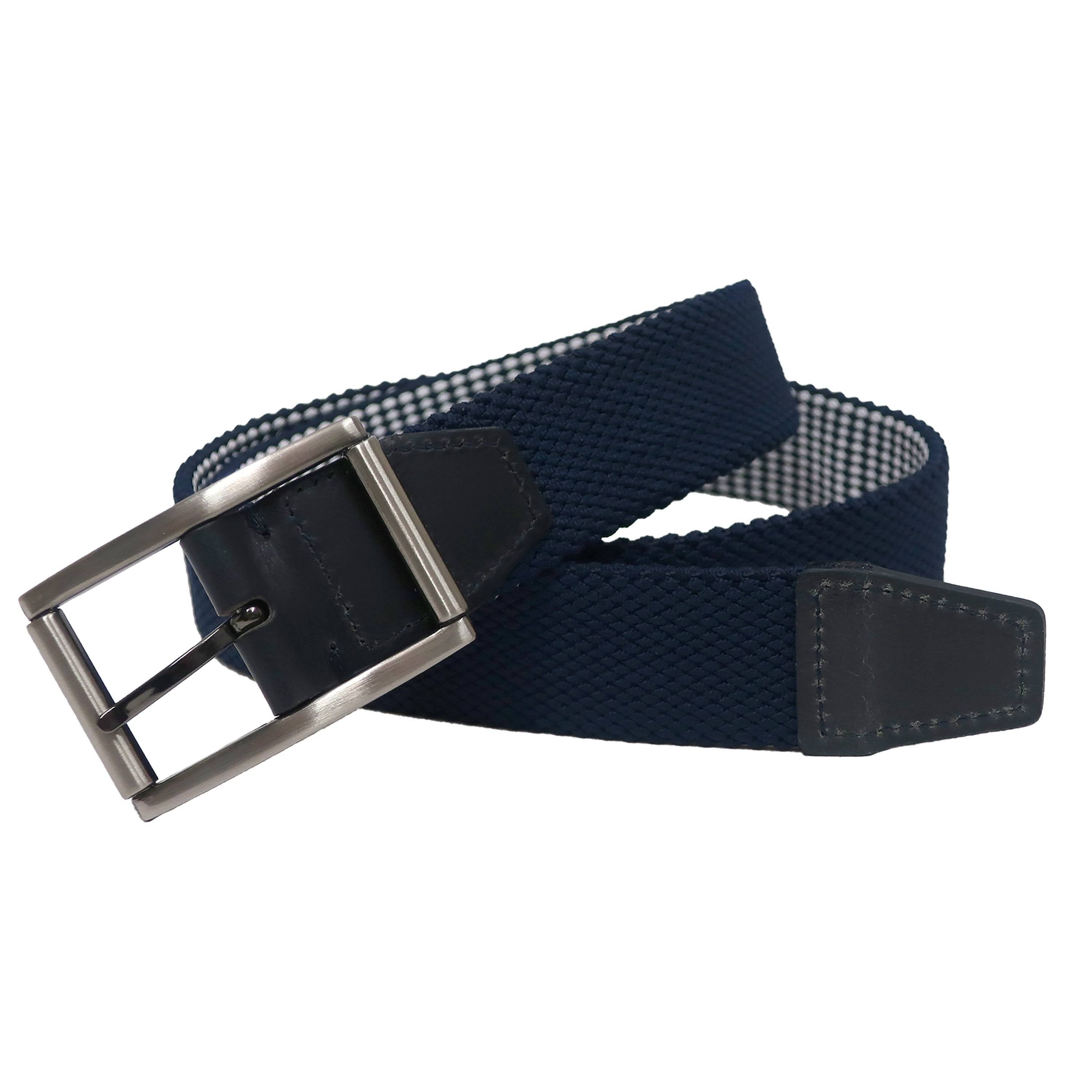 Navy reversible Woven Elastic Belt with center bar buckle