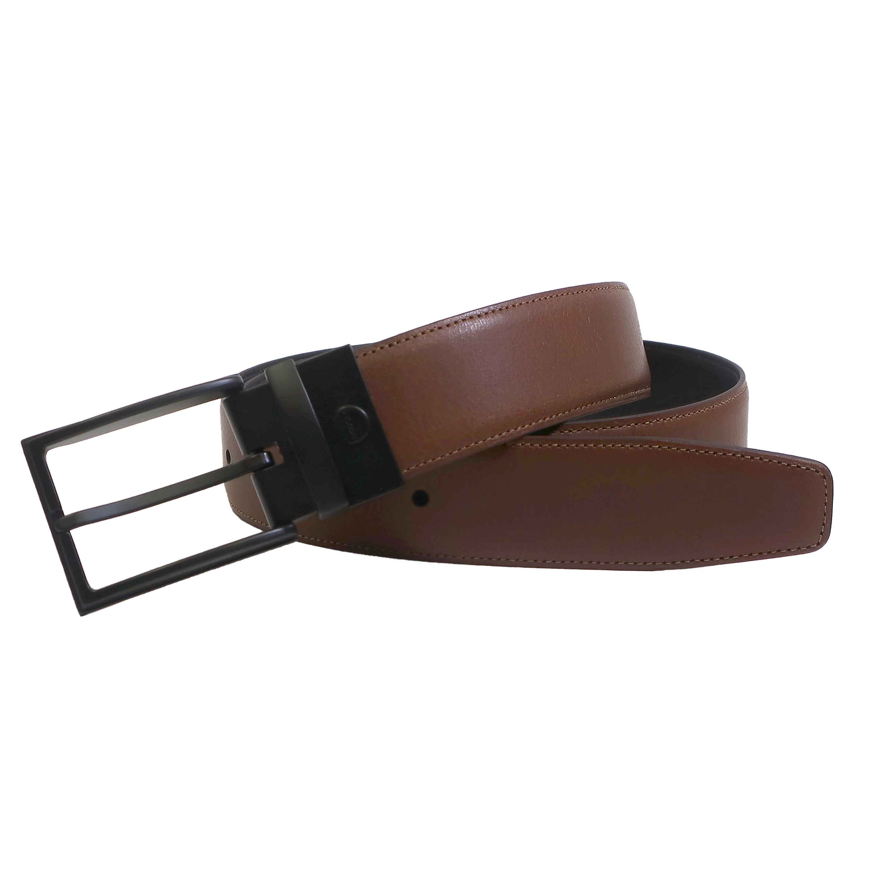 a brown belt with a metal buckle