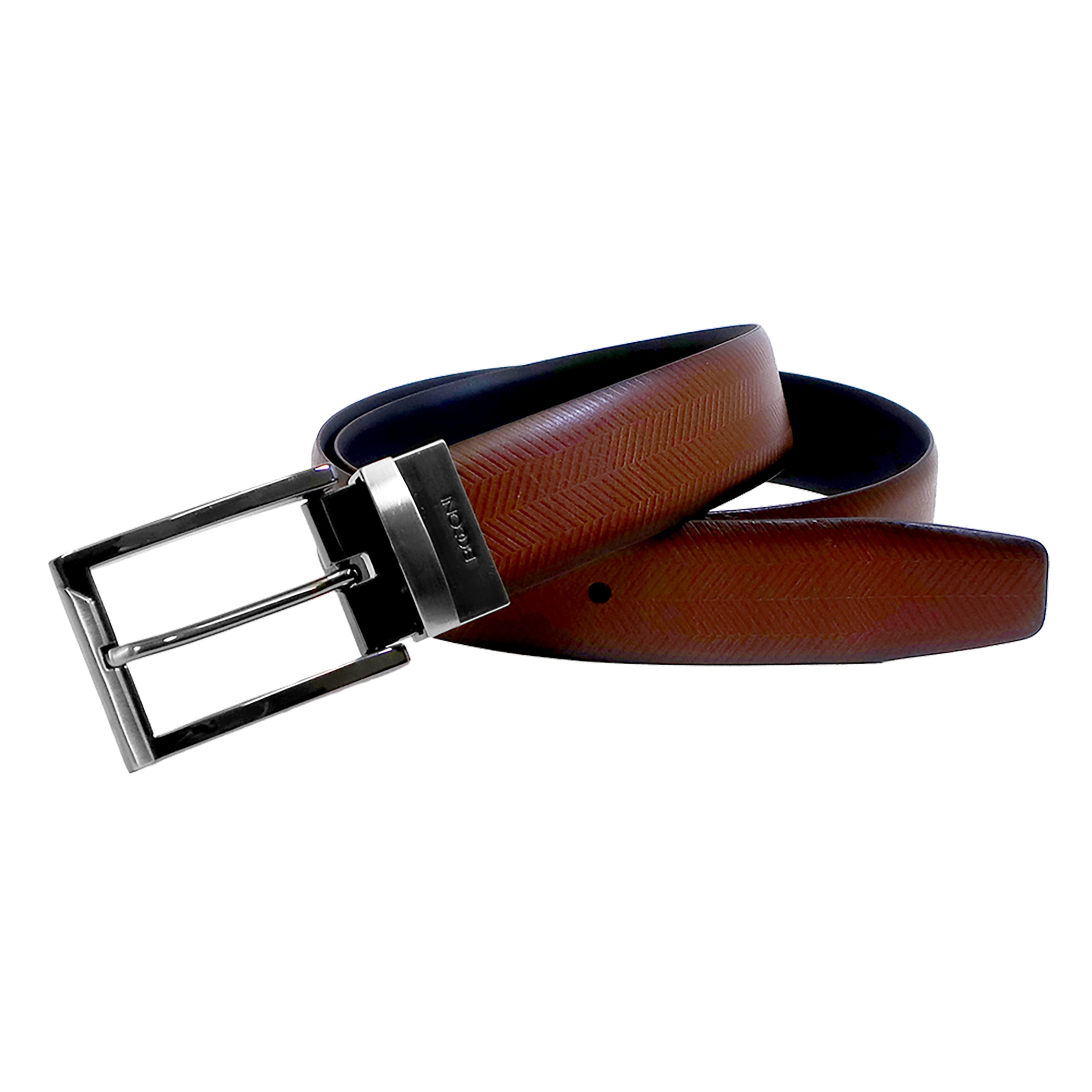 a brown belt with a black buckle on a white background
