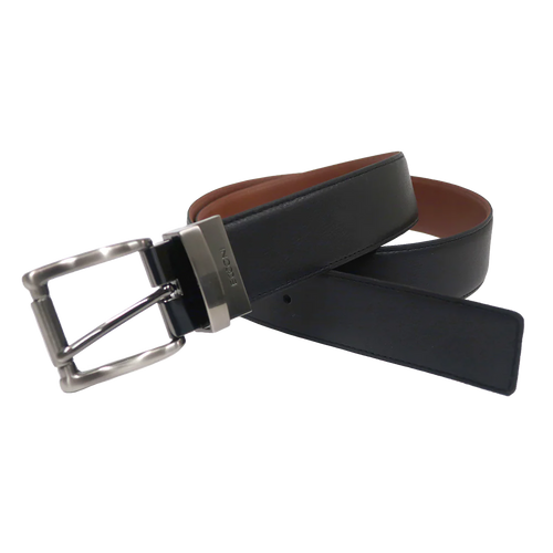 BOCONI Antonio Men's 35mm Reversible Italian Nappa & Waxed Leather Belt- Black/Cognac