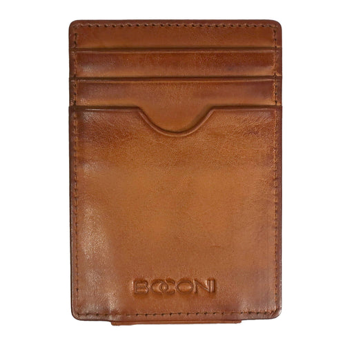 BOCONI Darius Magnetic Money Clip Card Case Cognac / Navy