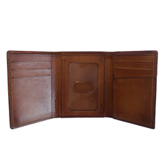 BOCONI Darius Men's ROMA Full Grain Leather RFID Trifold Wallet — Cognac