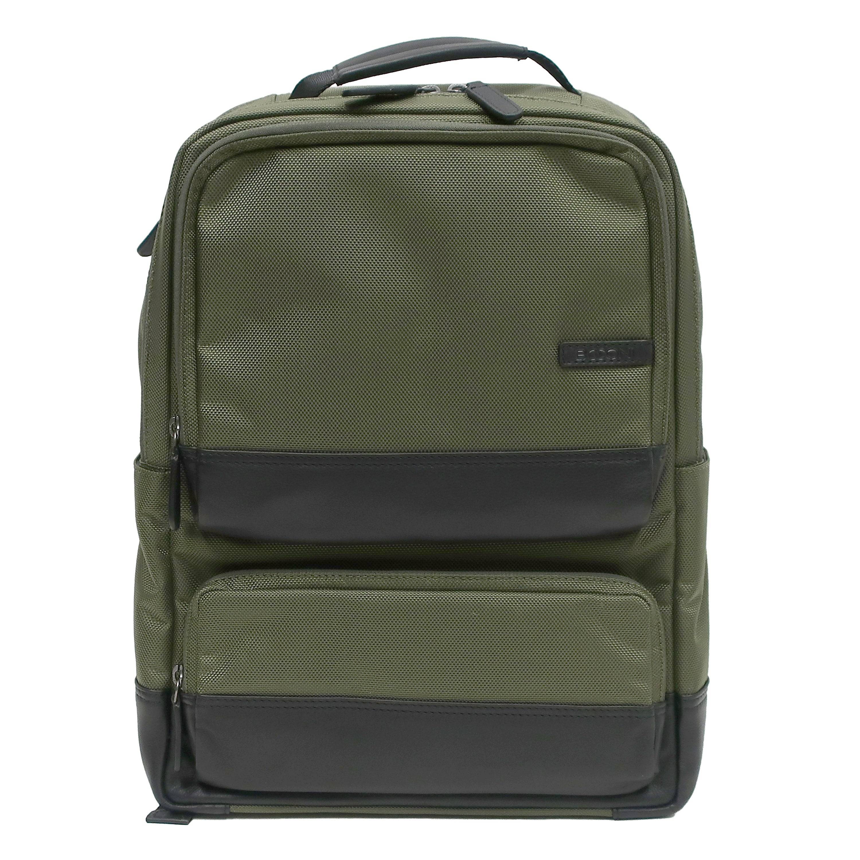 olive color ballistic nylon and leather trim backpack
