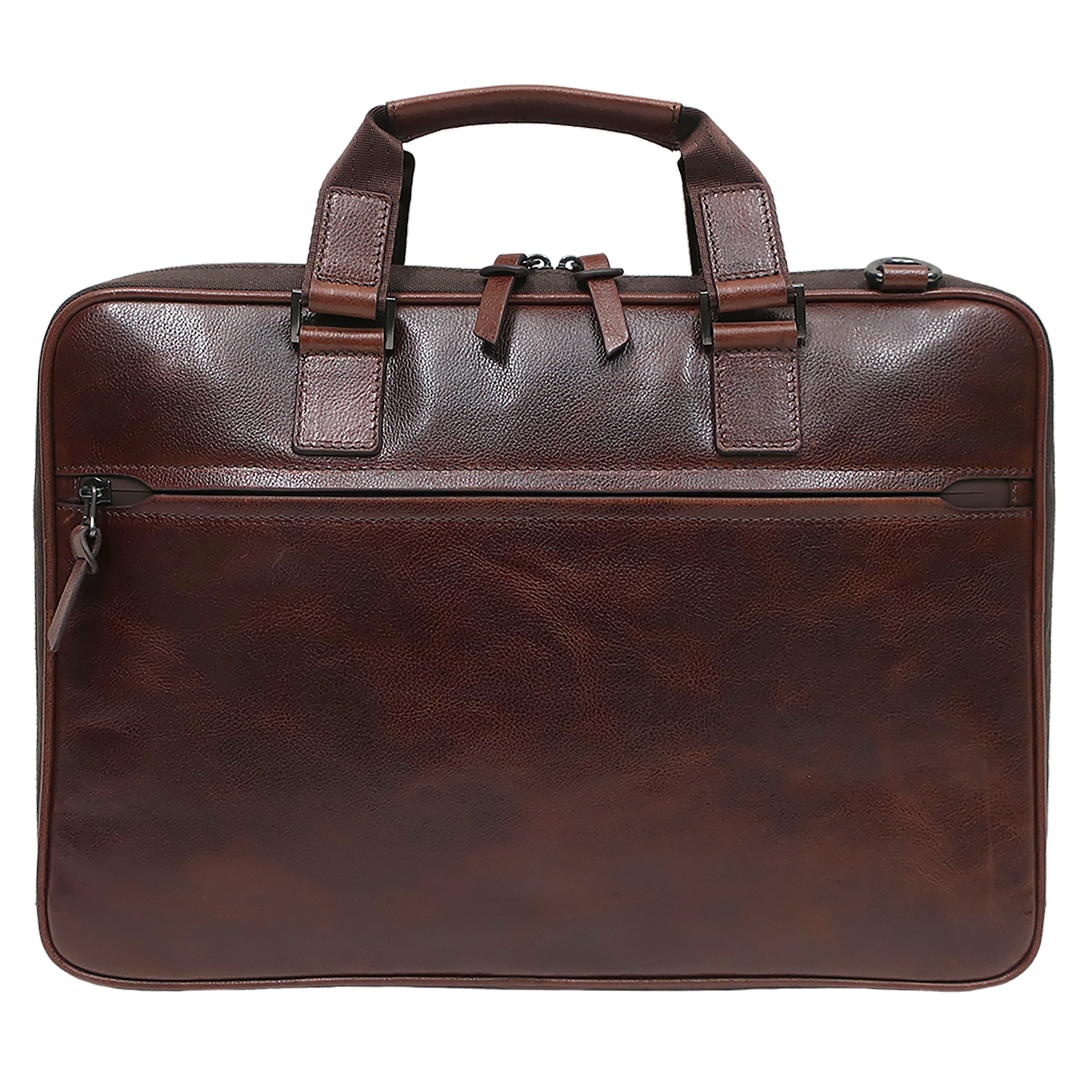 a brown briefcase on a white background