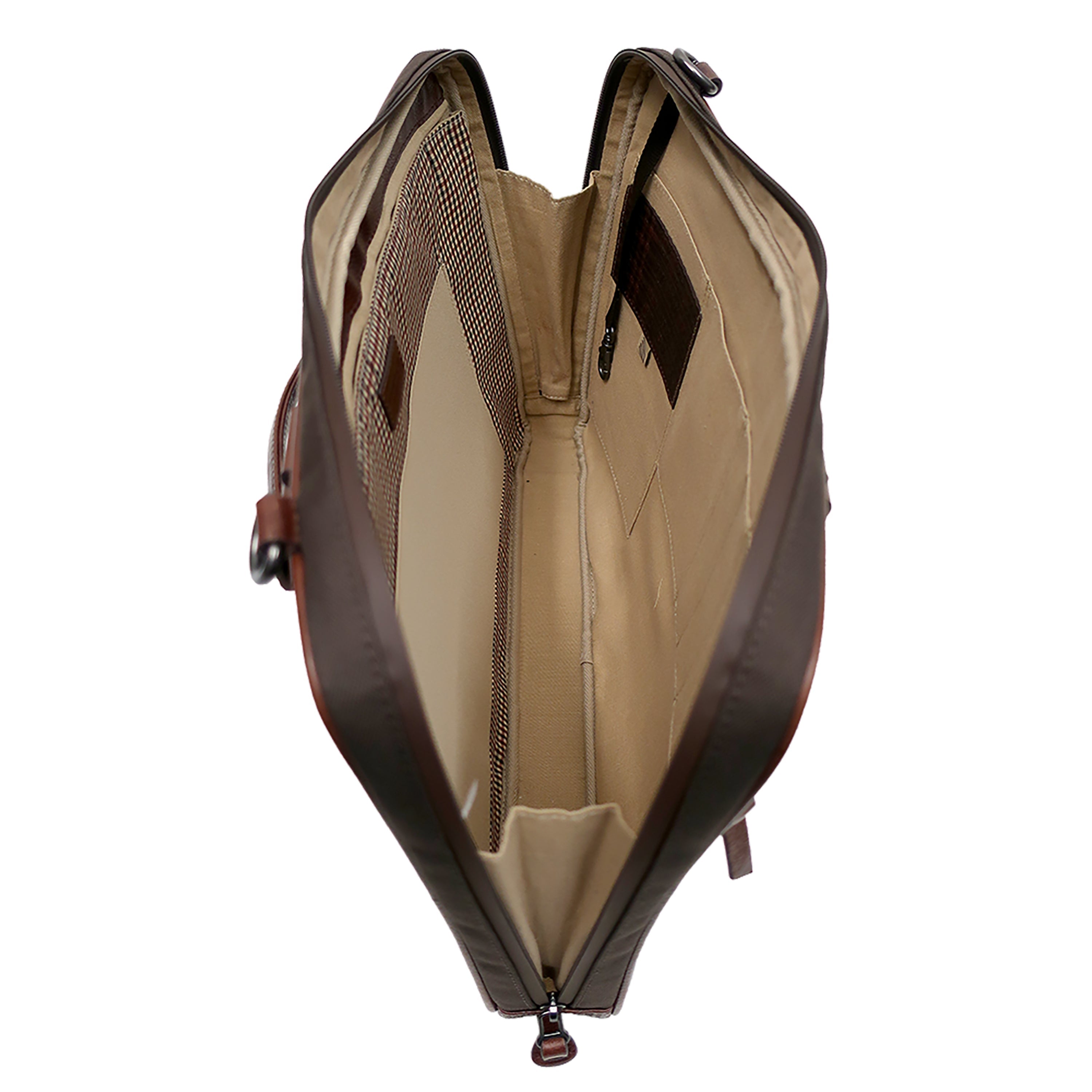 Boconi Garth Coated Zipper Slim Leather Laptop Briefcase, Cognac