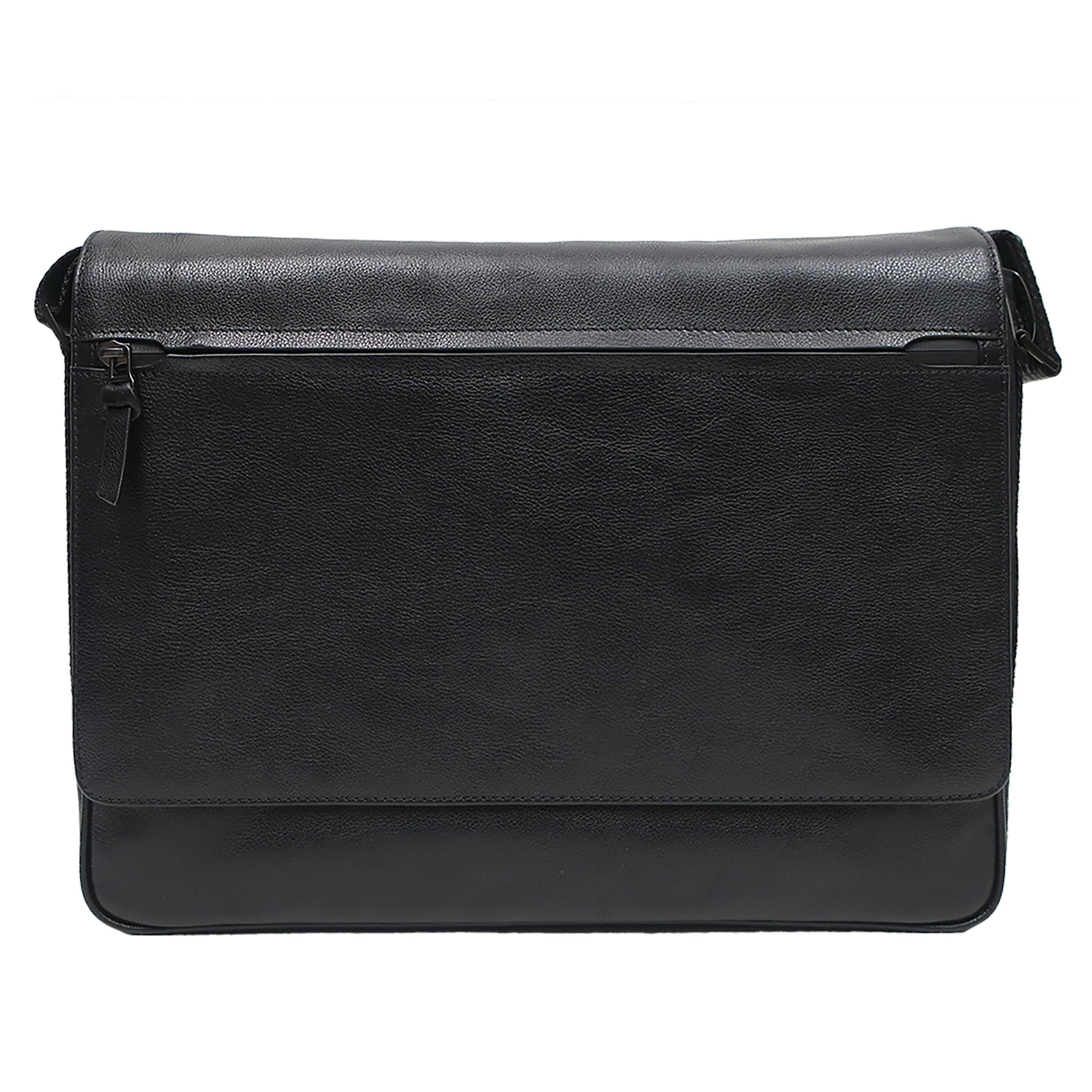 BOCONI Garth Coated Zipper Leather Messenger Bag, Black