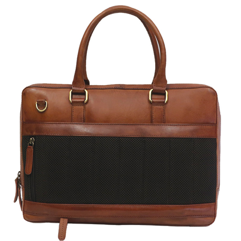 Back view Darius Slim Briefcase with zippered back pocket/trolley strap