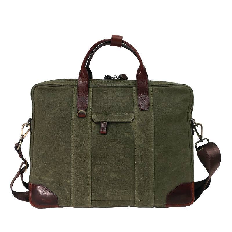 canvas leather briefcase backpack Boconi's Sloan Waxed Canvas and Pull-up Leather Slim Laptop Bag Olive