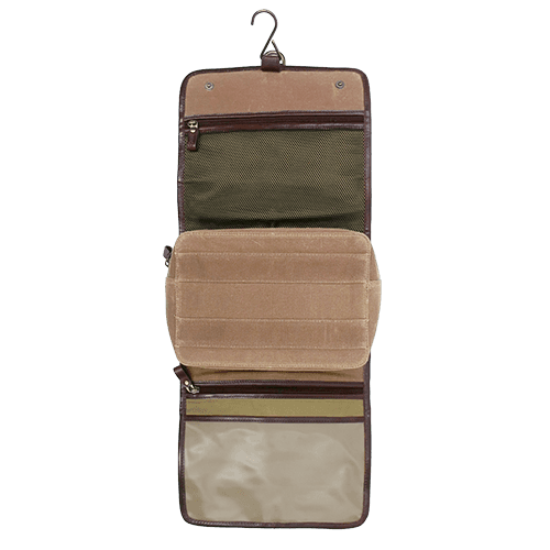 canvas travel toiletry bag BOCONI Sloan Waxed Canvas Hanging Travel Kit, Wheat