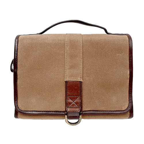 Front View of Sloan Waxed Canvas Hanging Travel Kit