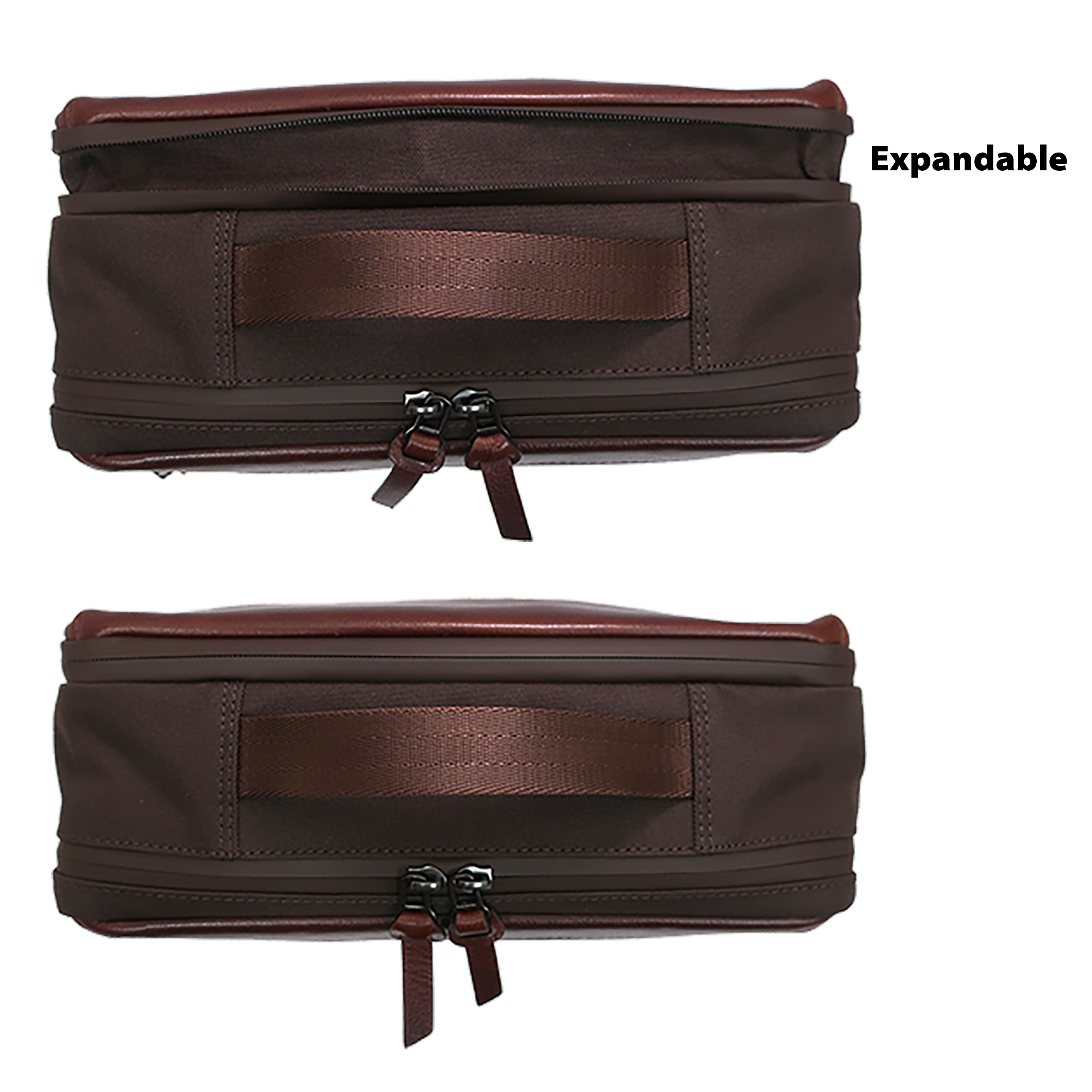 Garth Leather Expandable Travel Kit with reverse zipper