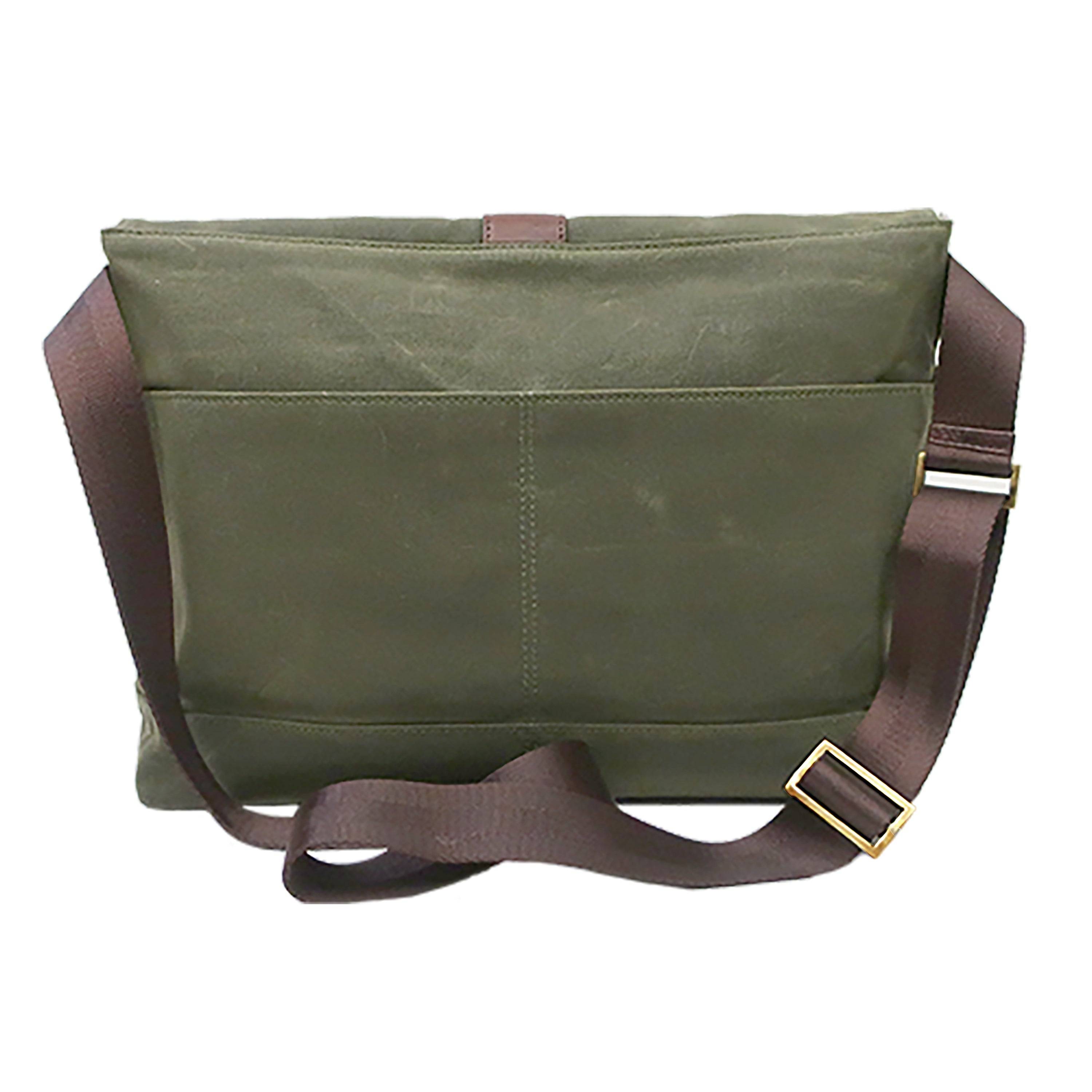 Back view of Sloan Waxed Canvas and Pull-up Leather Messenger Bag