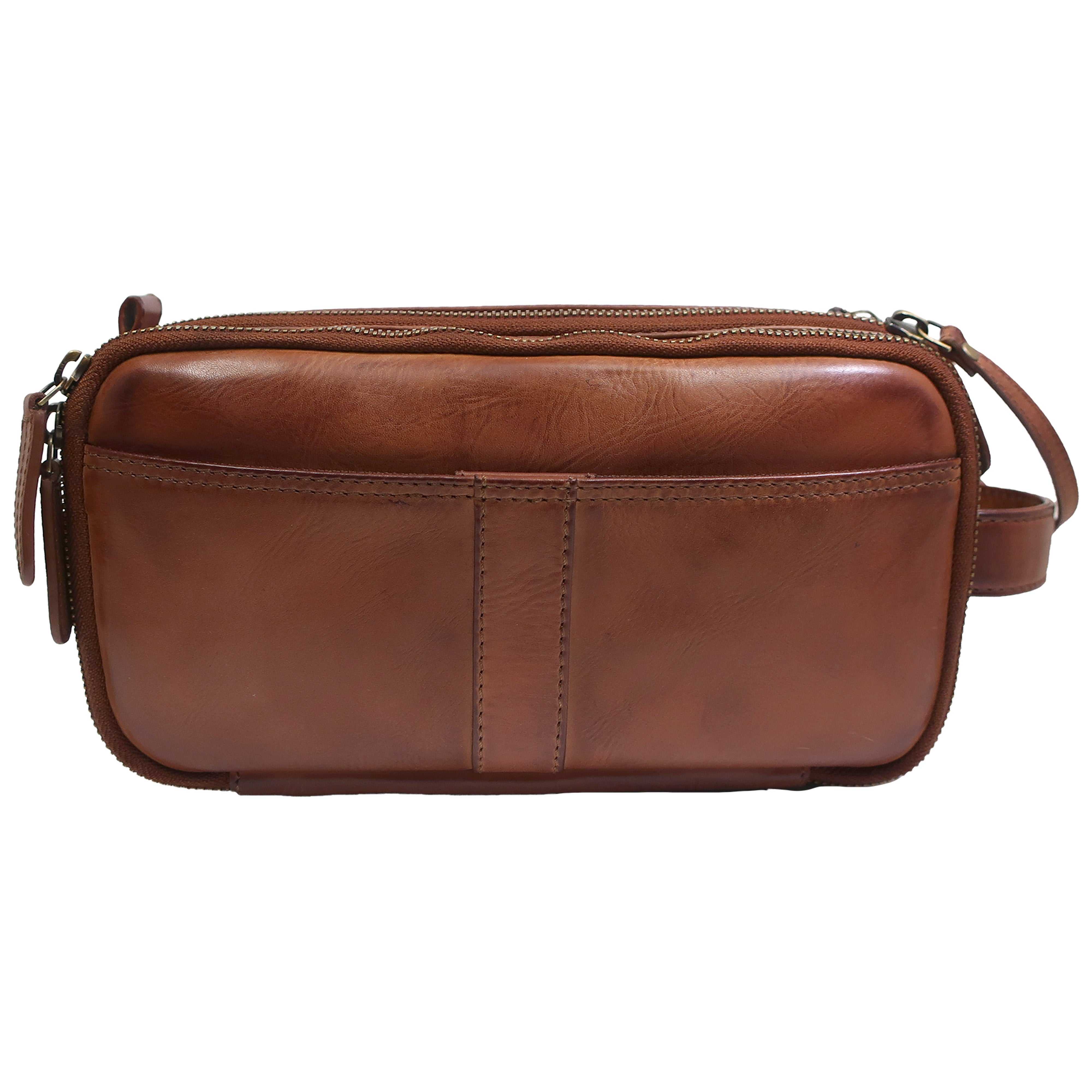 BOCONI Darius Full Grain Leather Double Zip Travel Kit, Cognac BOCONI Darius Full Grain Leather Double Zip Travel Kit, Cognac