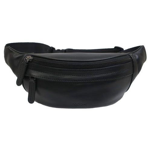 Antonio Crossbody Bag - Leather Sling Bag in soft black Nappa leather with front zip pocket and slim, minimalist design for daily essentials.