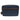 A front view of a navy blue ballistic nylon toiletry bag with a brown full grain leather strap across the front featuring the embossed brand name BOCONI