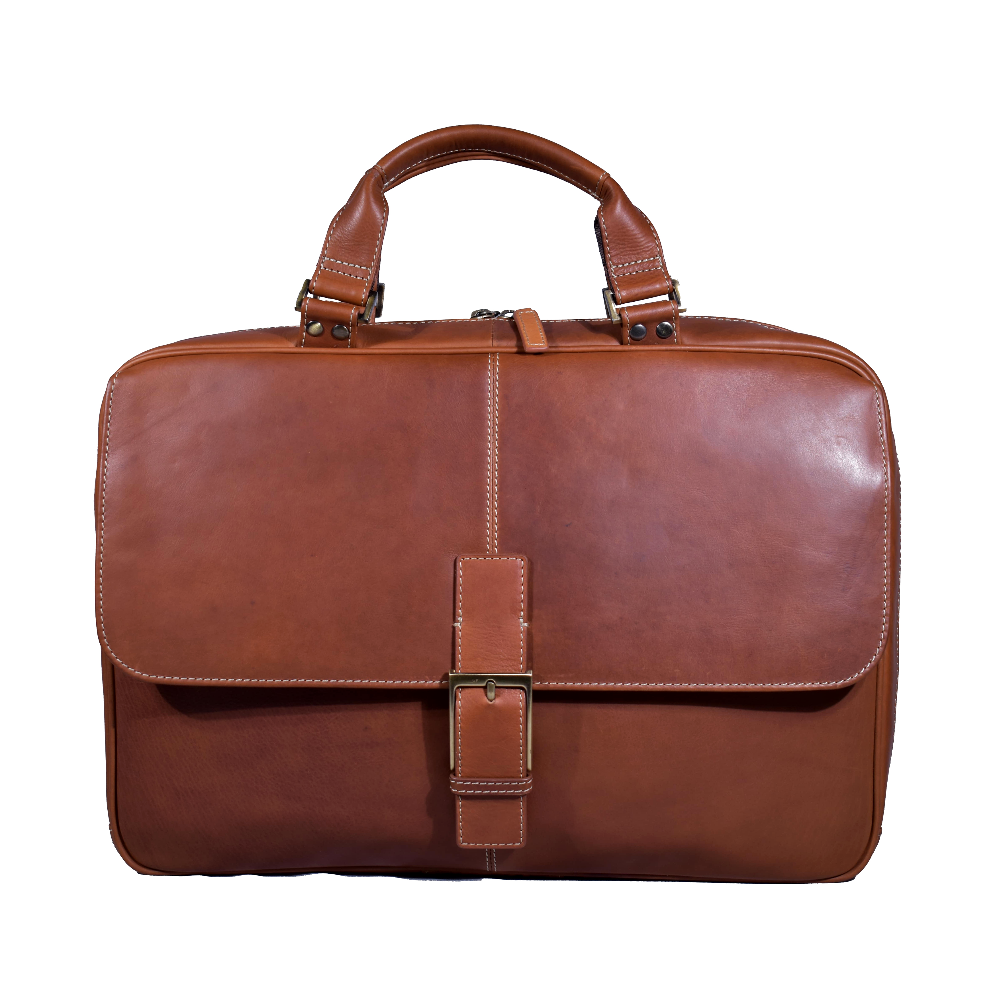 Boconi Bryant Leather Analyst Briefcase Bag Cognac