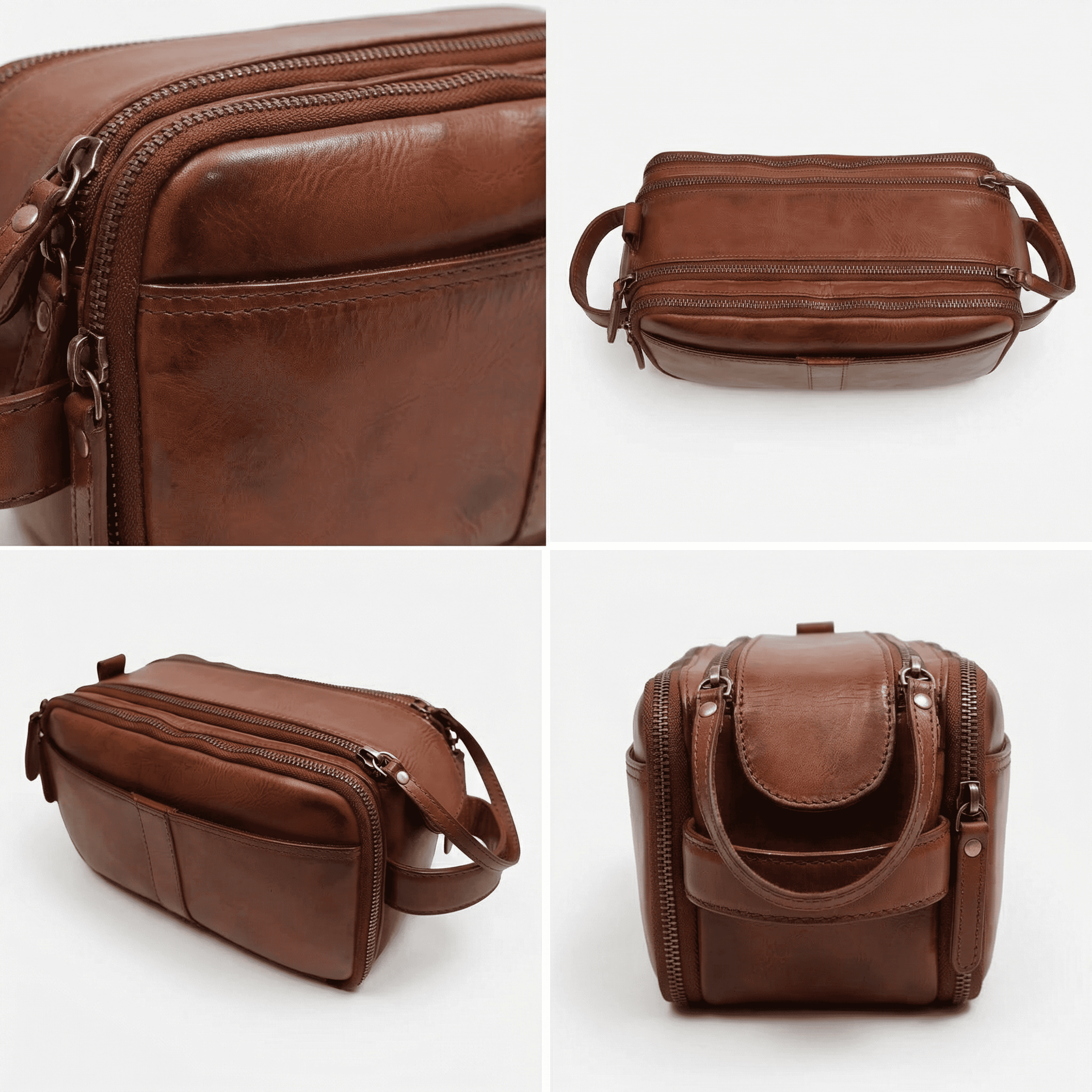 Darius Leather Travel Kit - Double Zip | Compact & Durable
