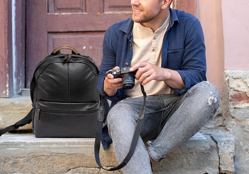 asos design leather harvard backpack Boconi Slim Leather Backpack Black