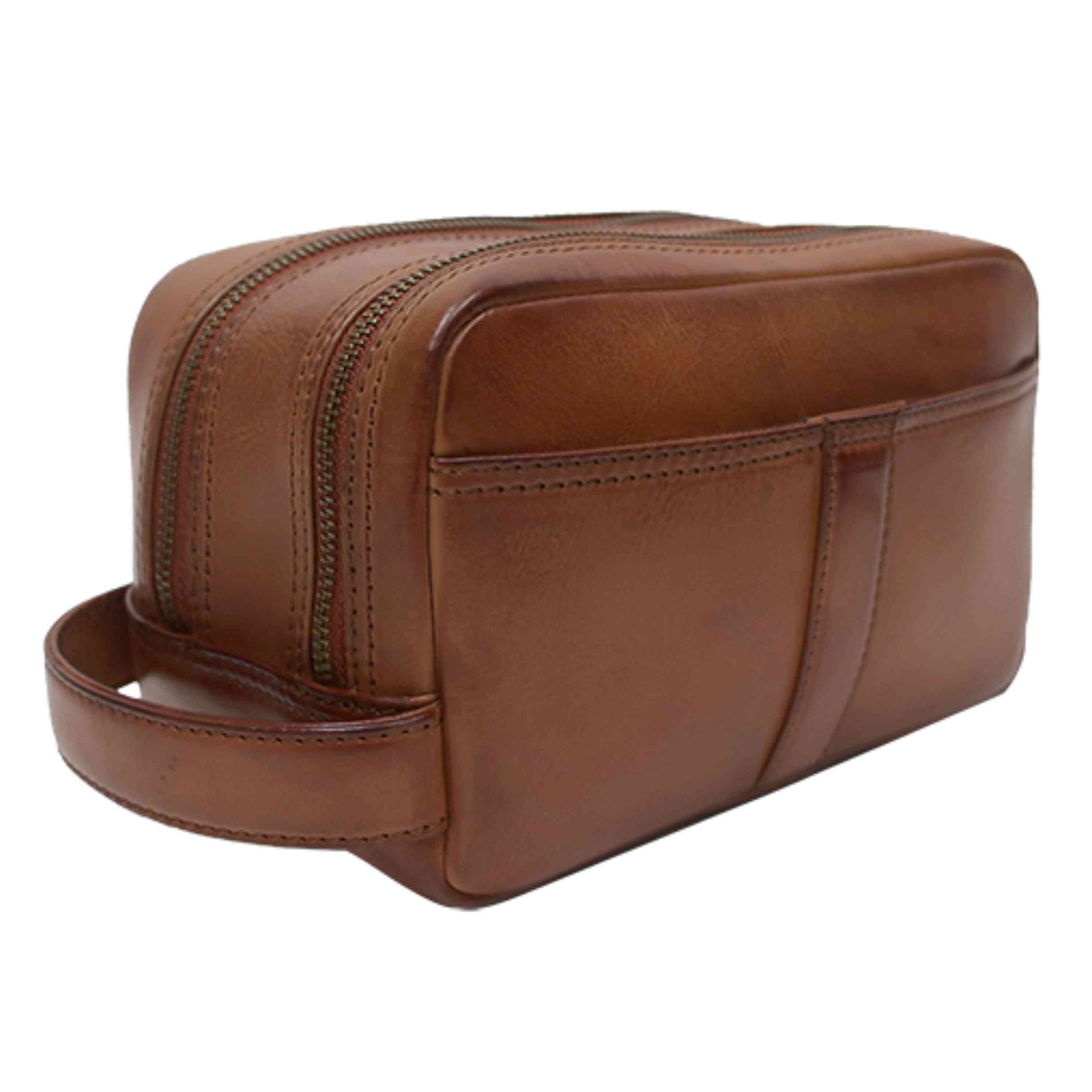 Darius Full Grain Leather Travel Kit 1/4 view