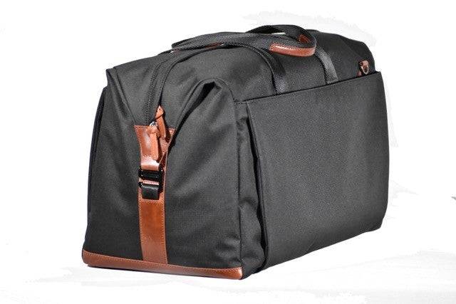 Side View Recycled Poly Oversized Travel Duffel Bag with leather trims