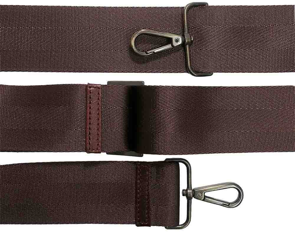 Brown adjustable bag strap with leather trims