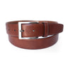 a brown belt with a metal buckle on a white background