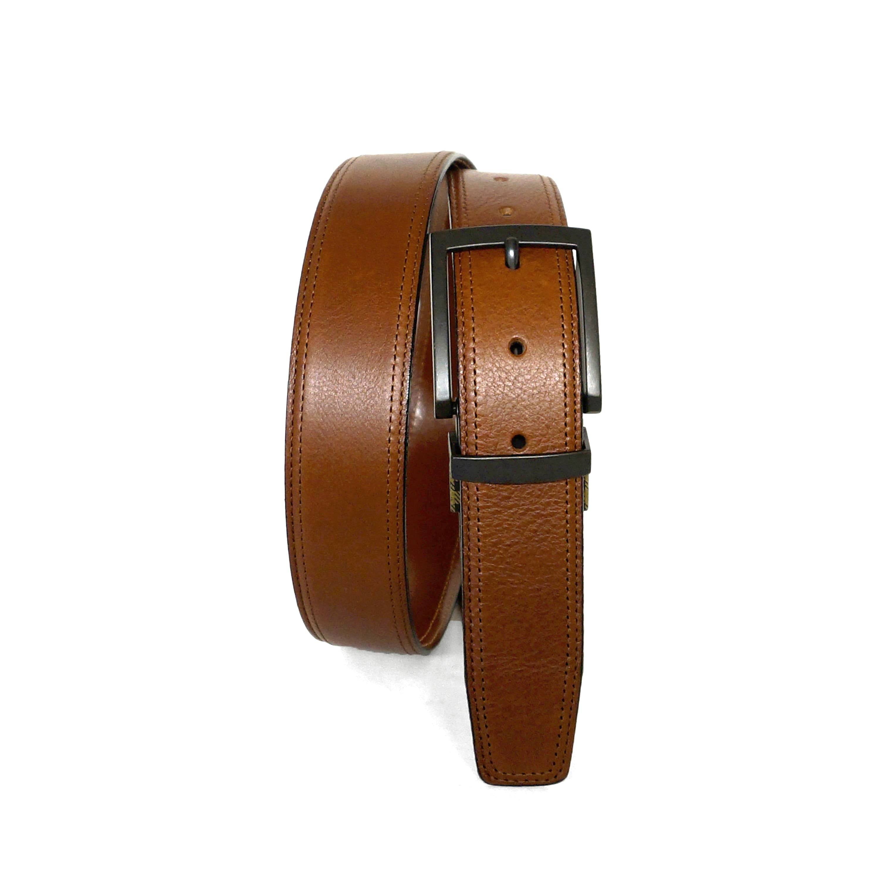 a brown leather belt on a white background