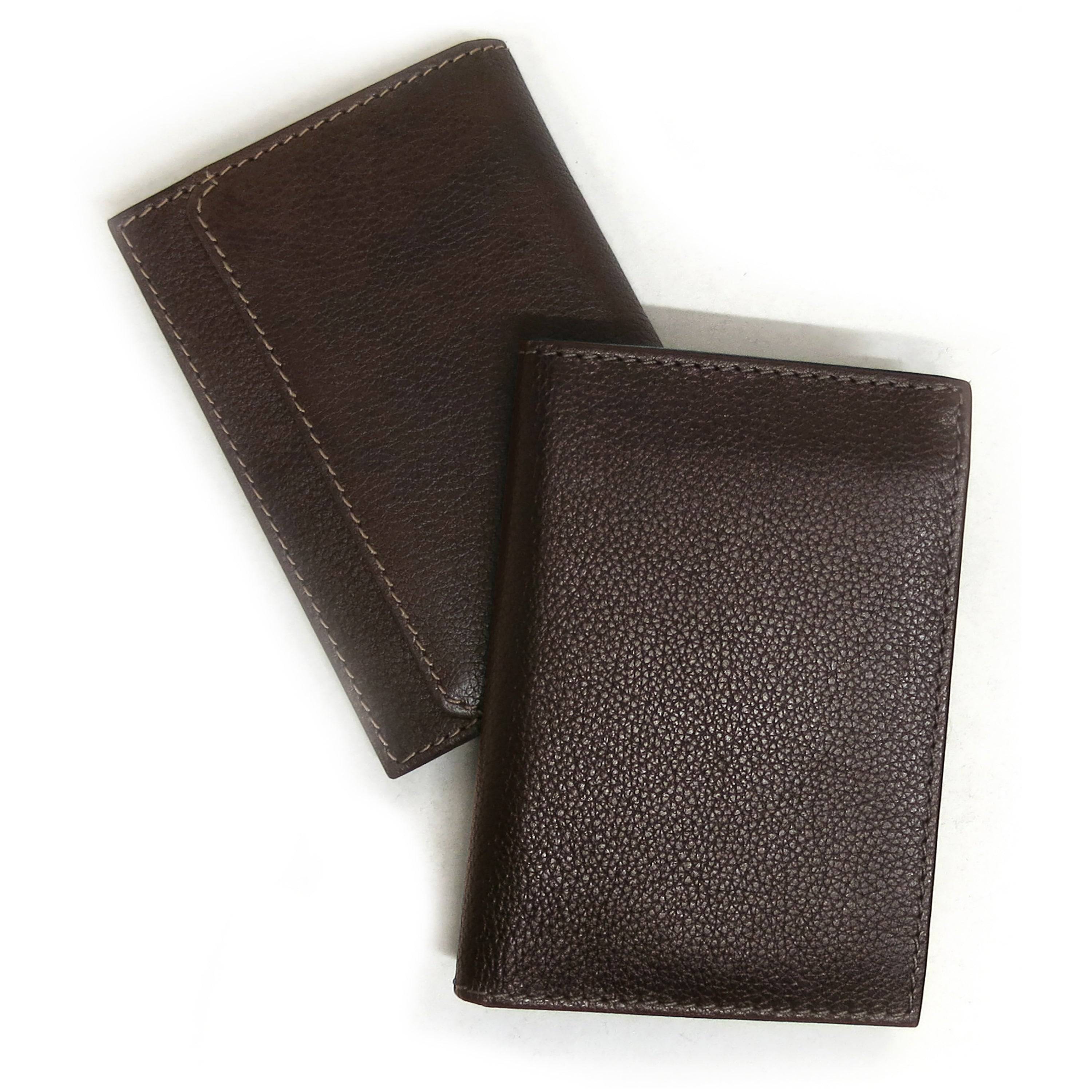 brown leather wallet front and back view