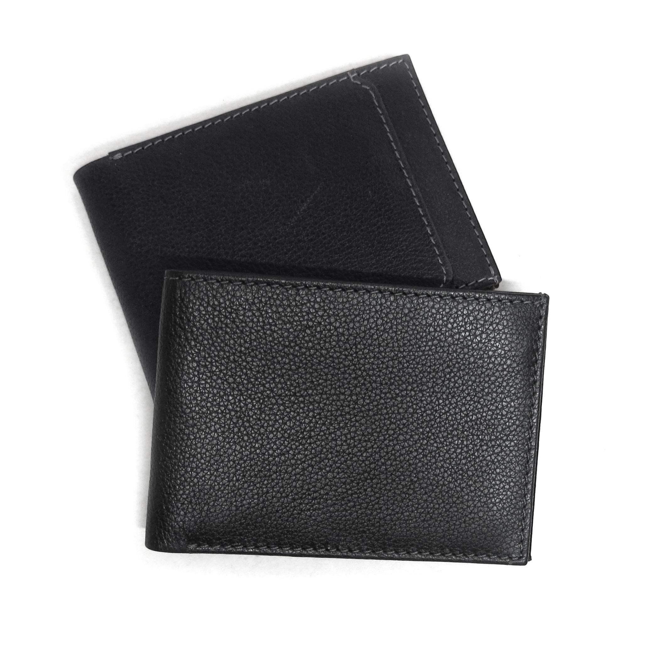 Front and Back View Inside View, Garth Slimster Leather Bifold Wallet, Black
