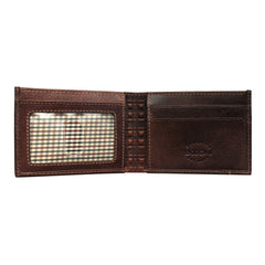 BOCONI Garth Slimster Men's Pebbled Full Grain Leather RFID Slim Bifold Wallet — Black / Cognac