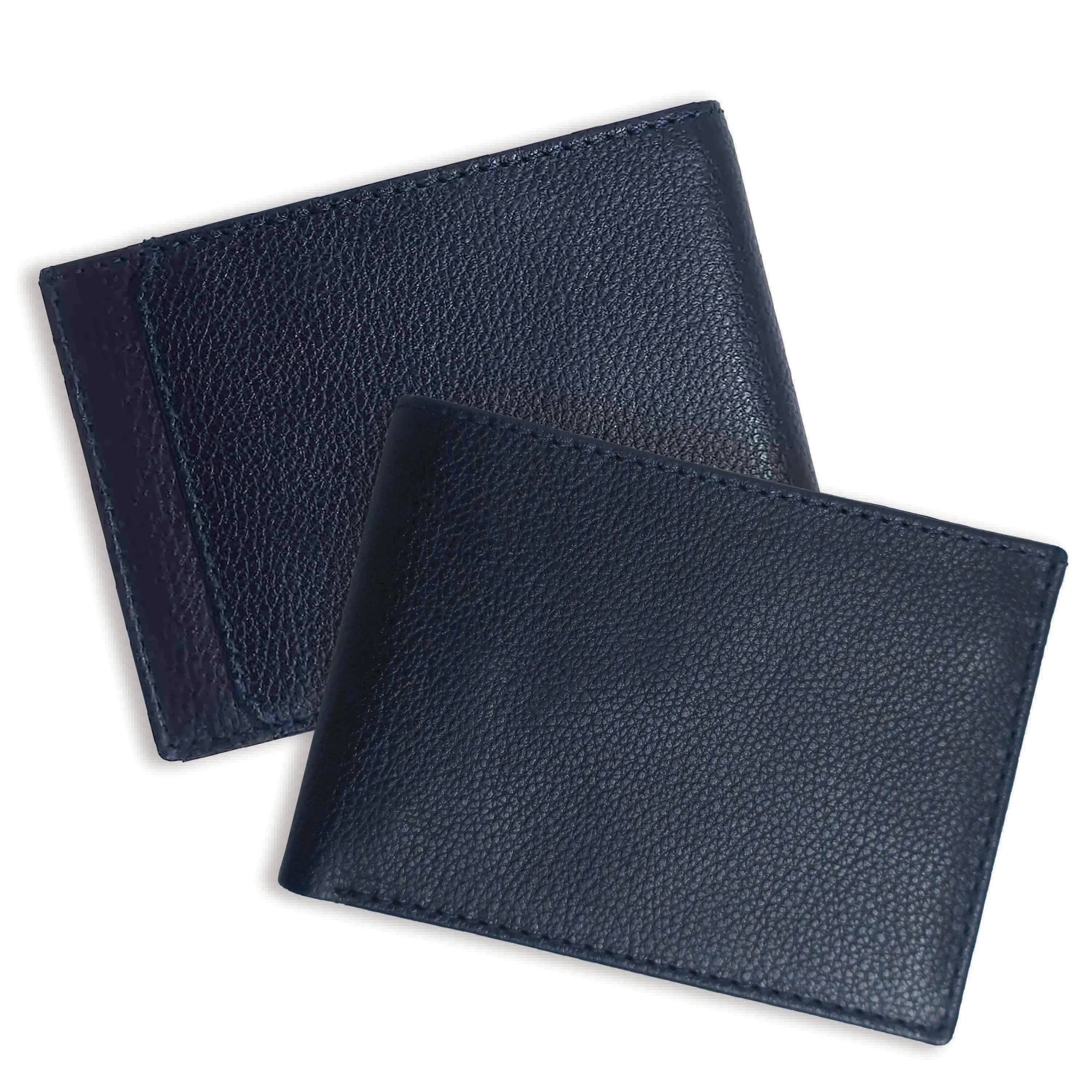 Front and Back View Inside View, Garth Slimster Leather Bifold Wallet, Navy
