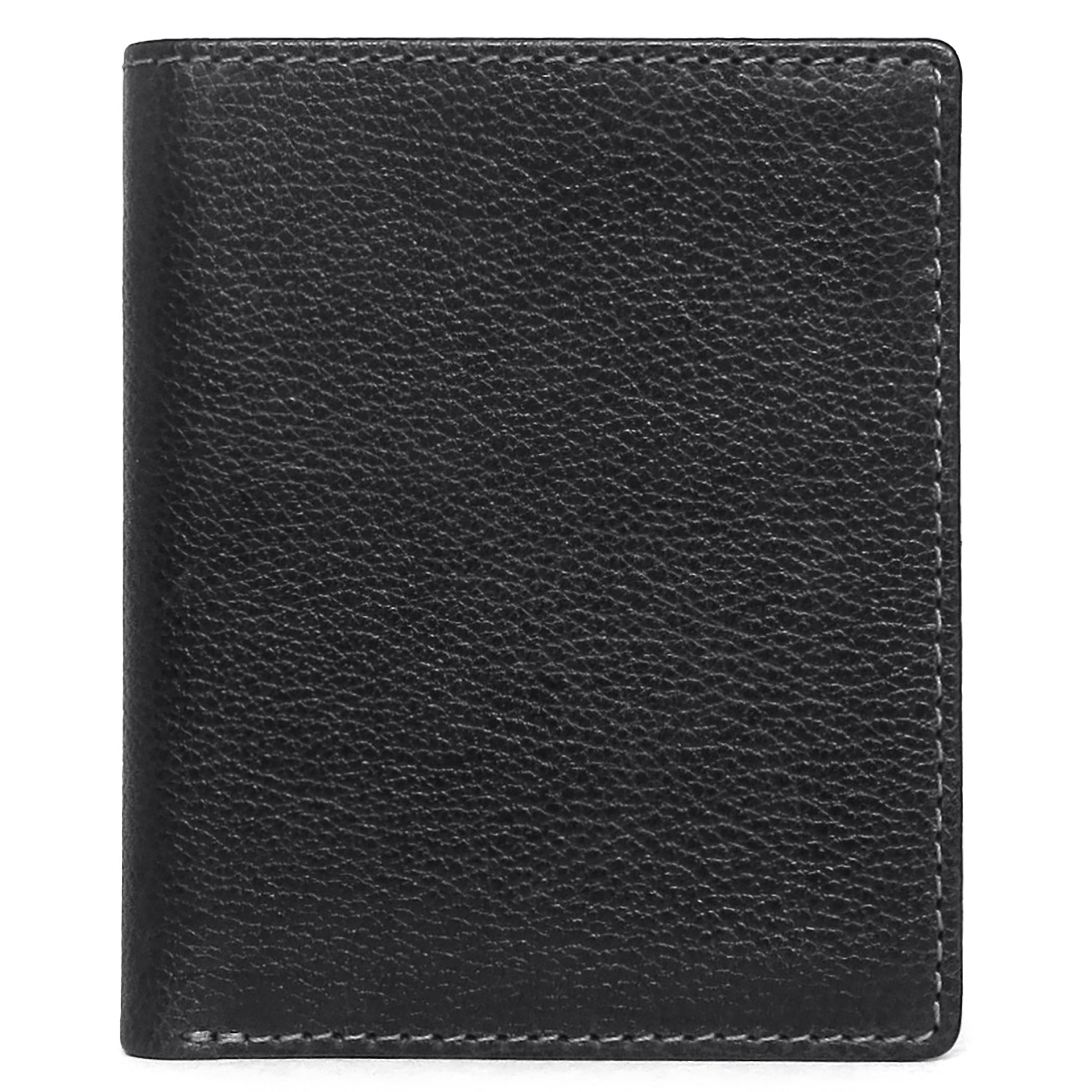a black leather wallet on a white background