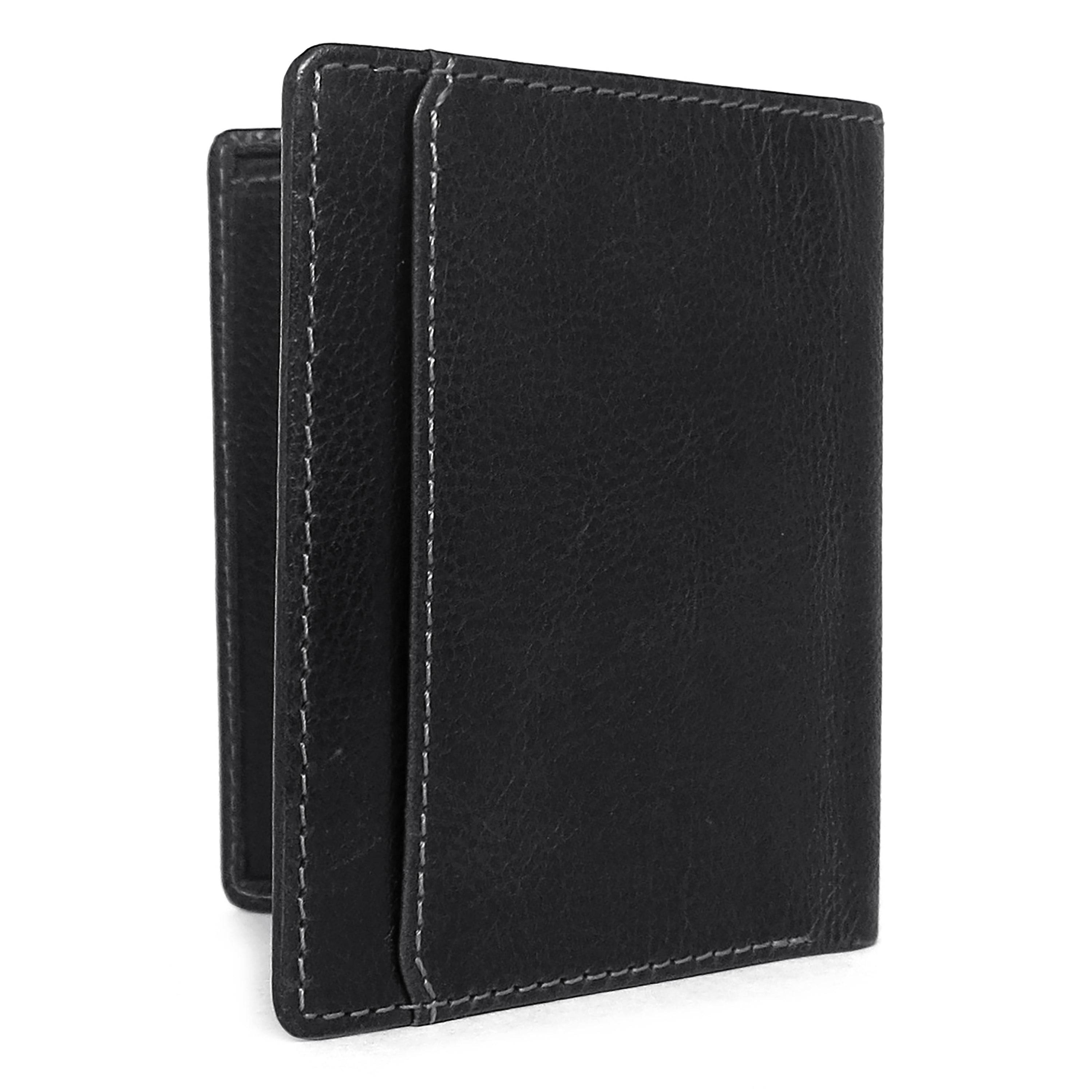 a black leather wallet on a white background