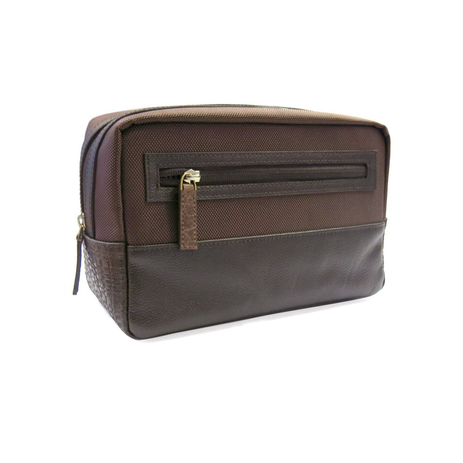 brown leather nylon travel kit